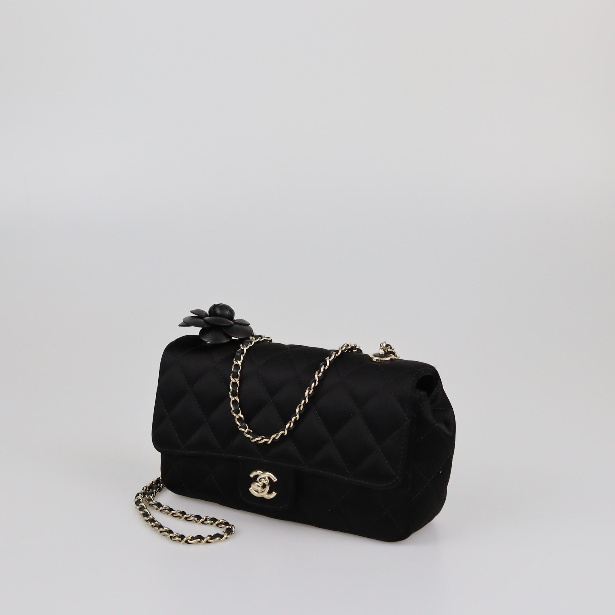 Chanel Black Quilted Satin Extra Mini Camellia Shoulder Bag Womens Chanel