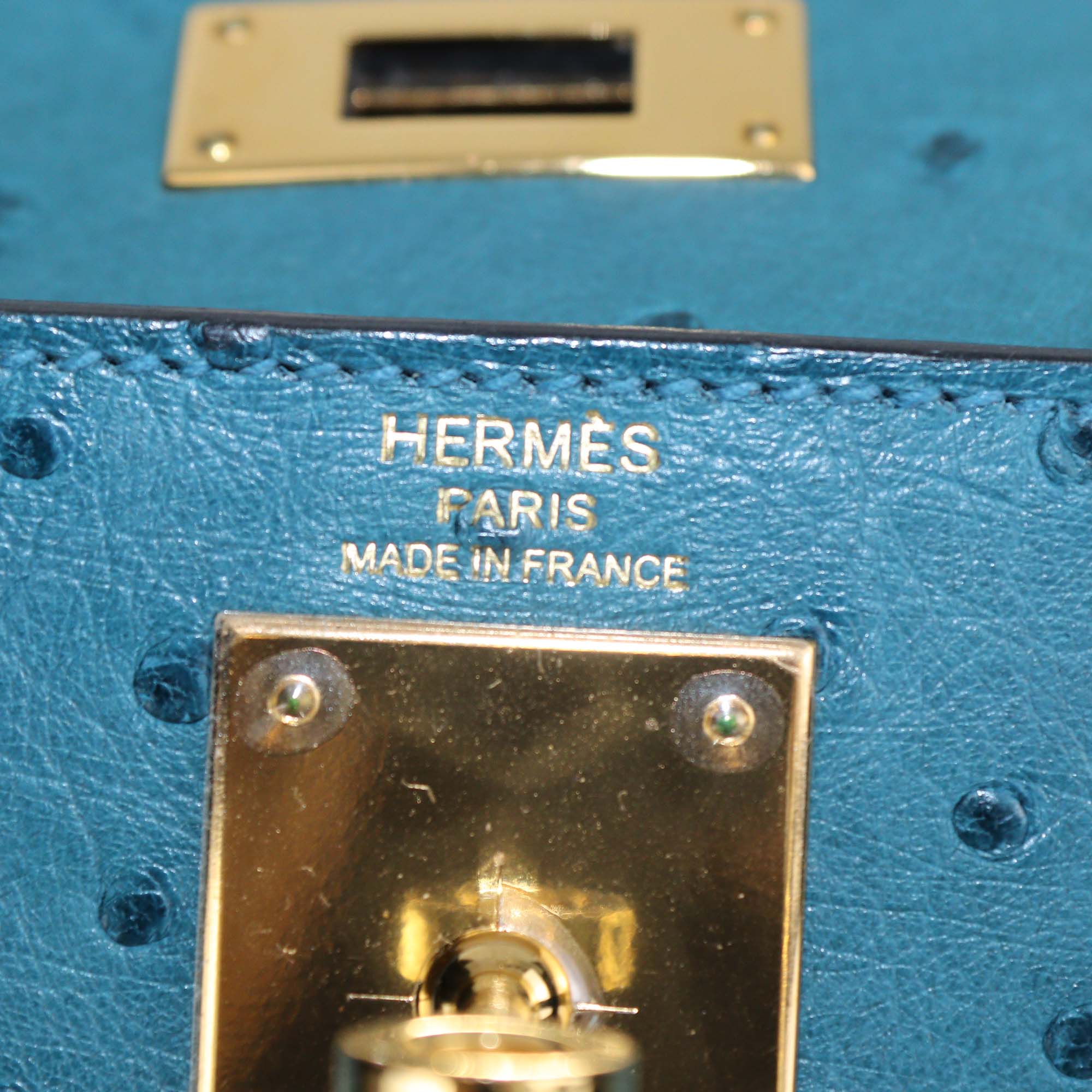 Hermes Bleu Roi Ostrich Gold Hardware Kelly Sellier 28 Bag