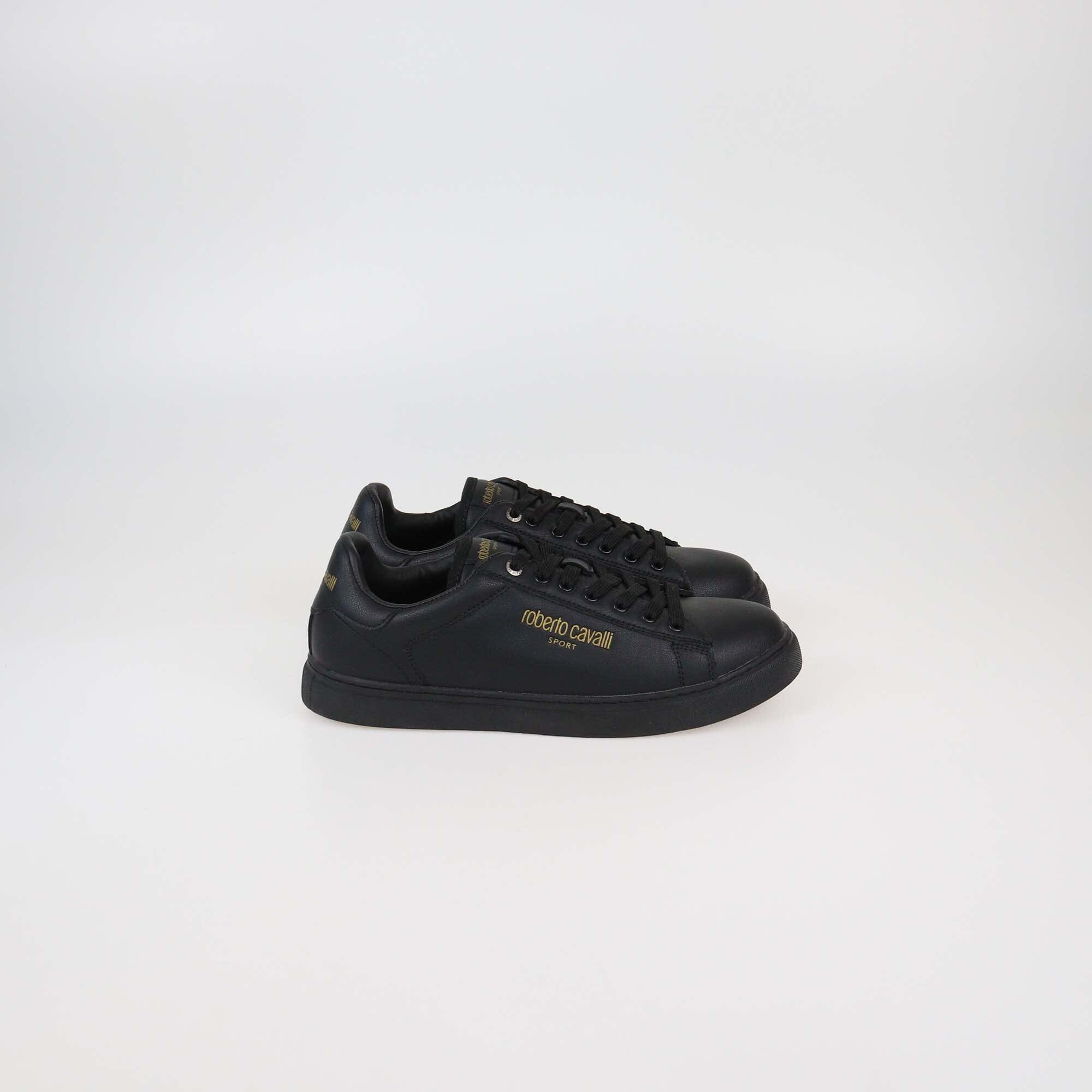 Roberto Cavalli Sport Black Synthetic Leather Low Top Sneakers Womens Roberto Cavalli