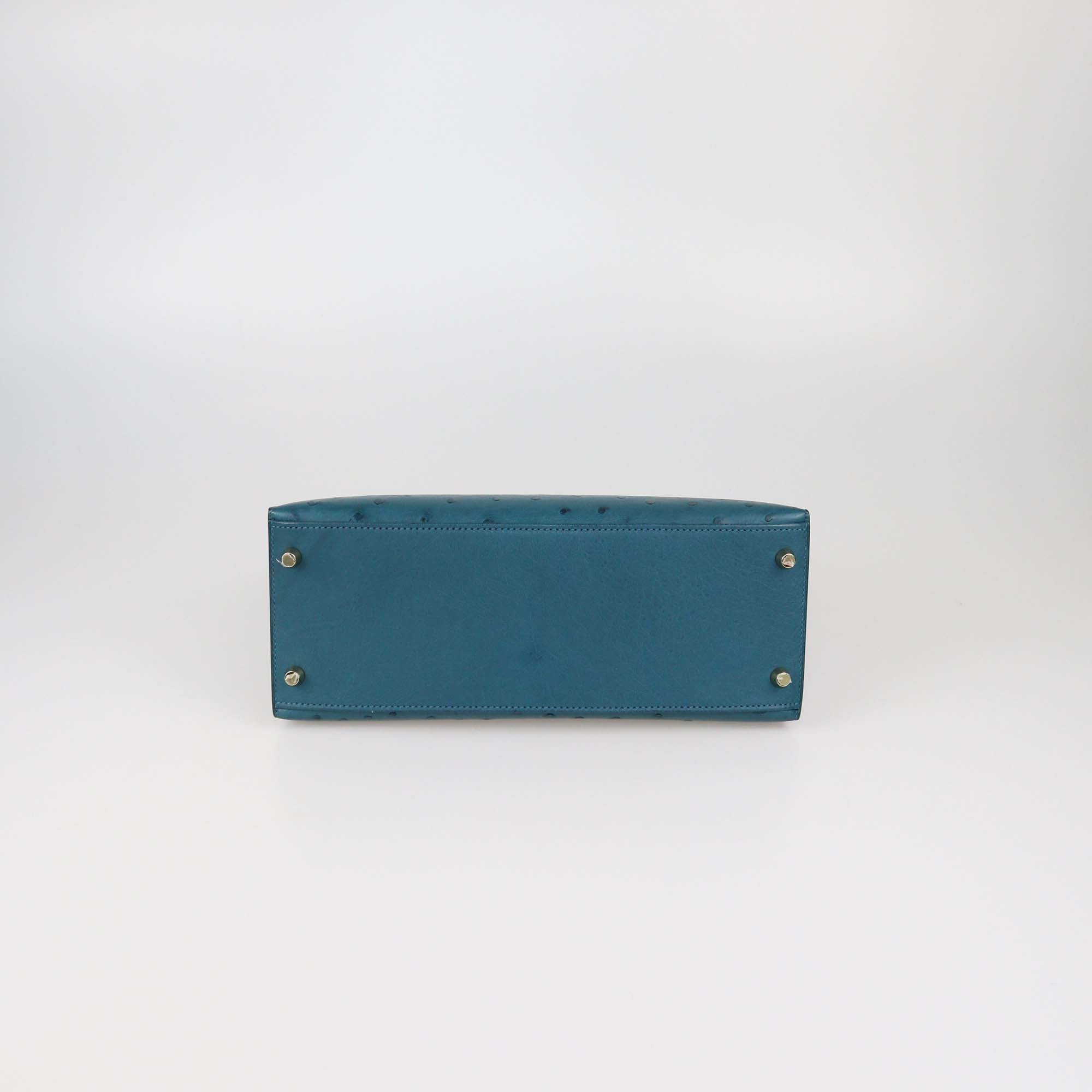 Hermes Bleu Roi Ostrich Gold Hardware Kelly Sellier 28 Bag