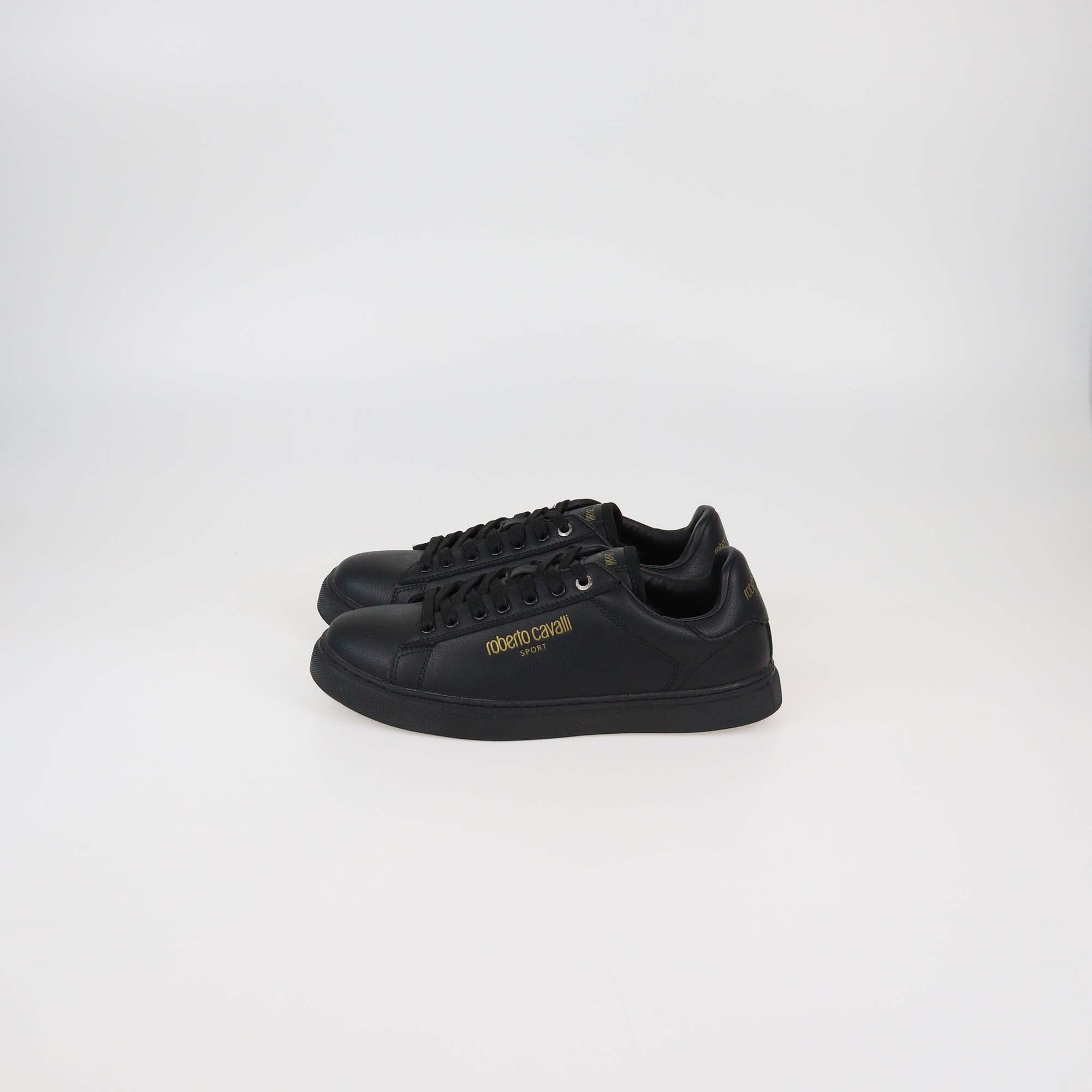 Roberto Cavalli Sport Black Synthetic Leather Low Top Sneakers Womens Roberto Cavalli