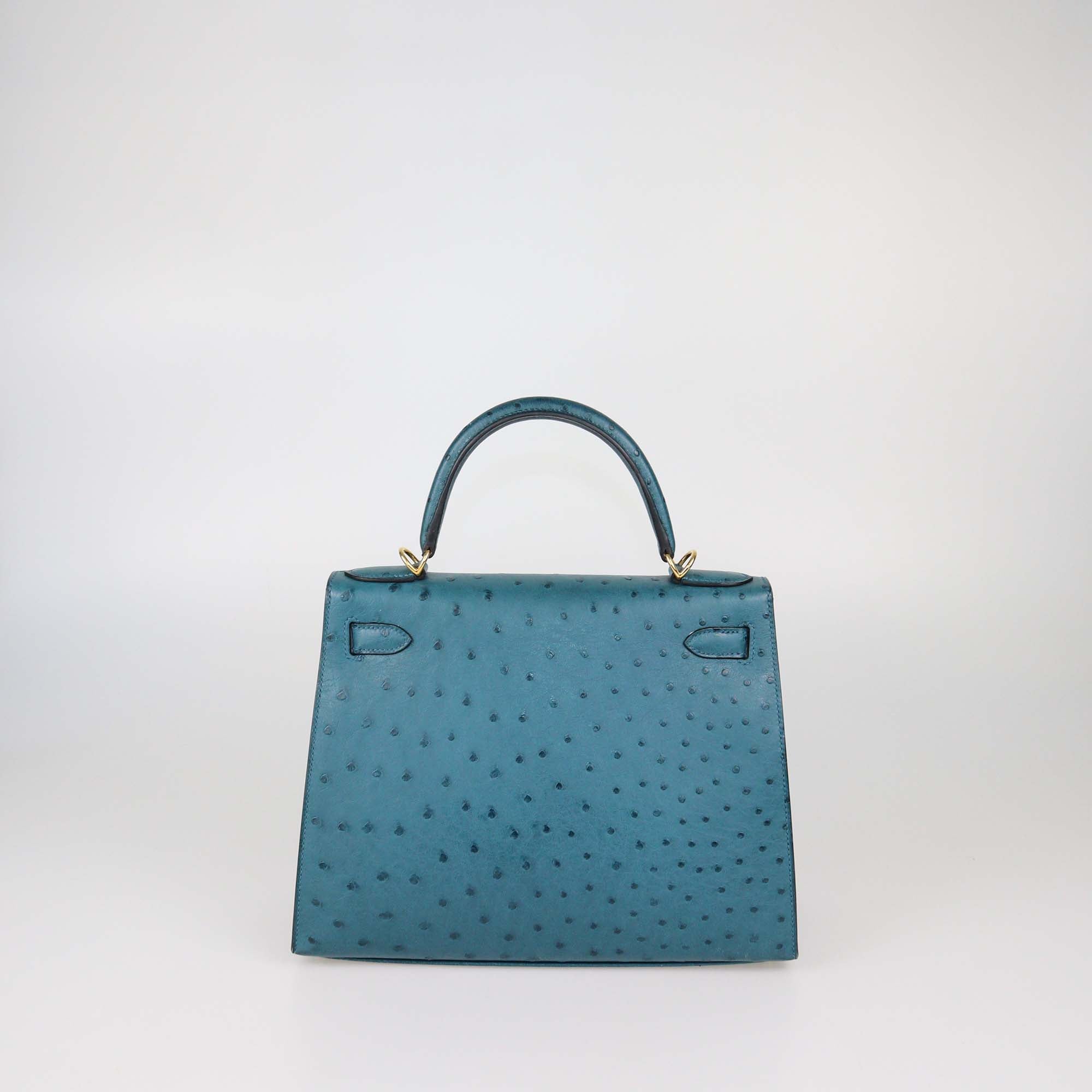Hermes Bleu Roi Ostrich Gold Hardware Kelly Sellier 28 Bag