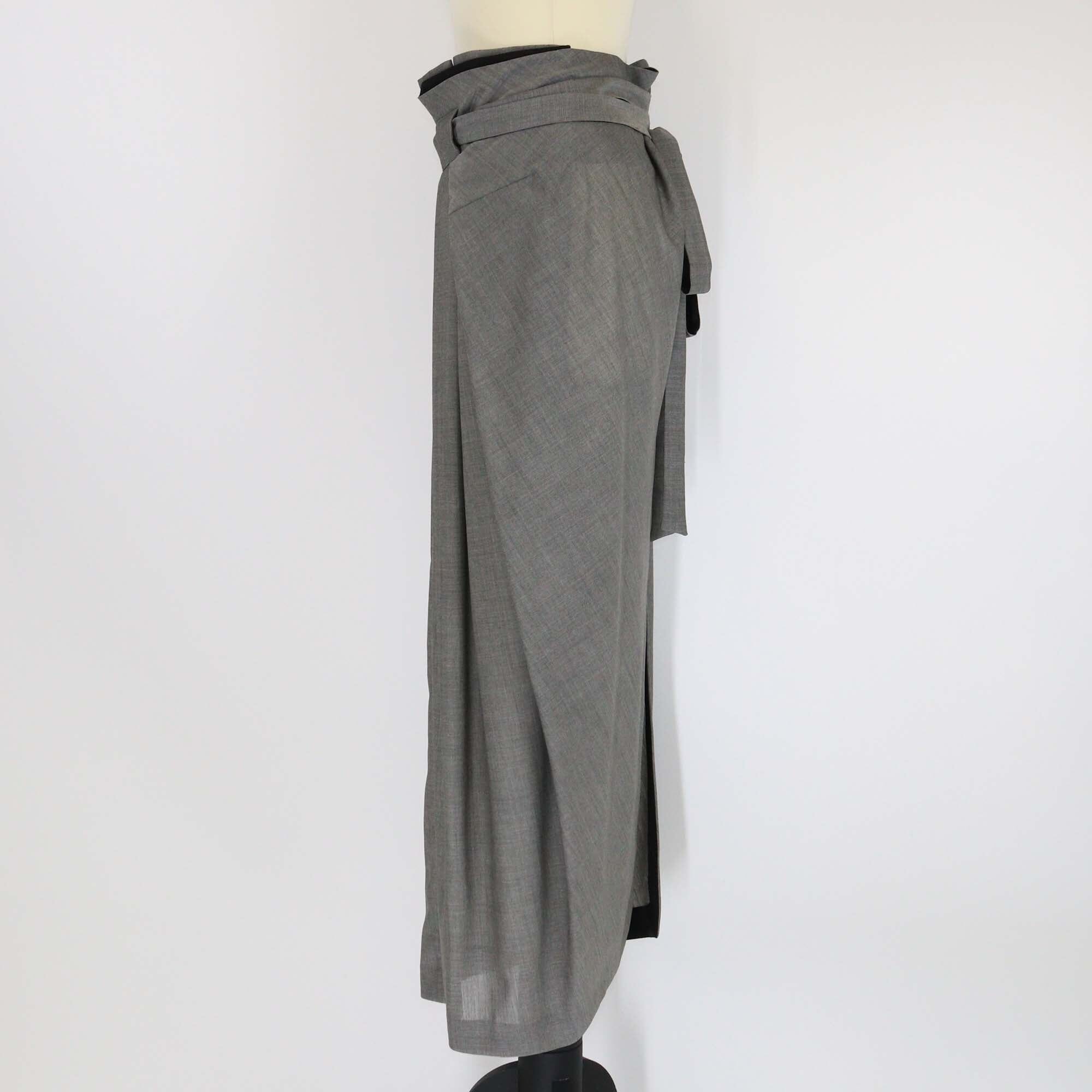 Balenciaga Grey Belted Pleated Wool Belted Maxi Skirt Womens Balenciaga
