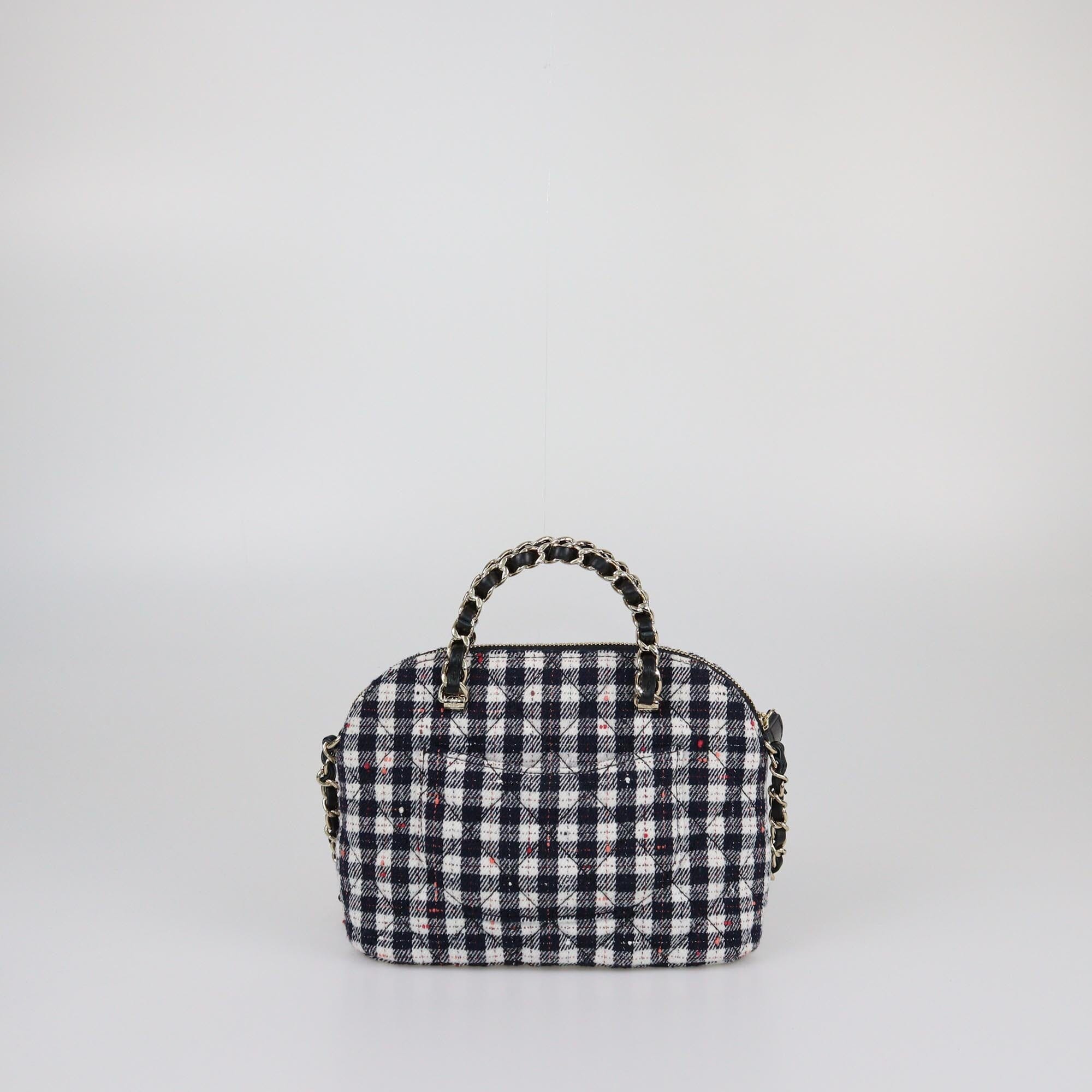 Chanel Black/White Multicolor Tweed Small Chain Satchel Womens Chanel