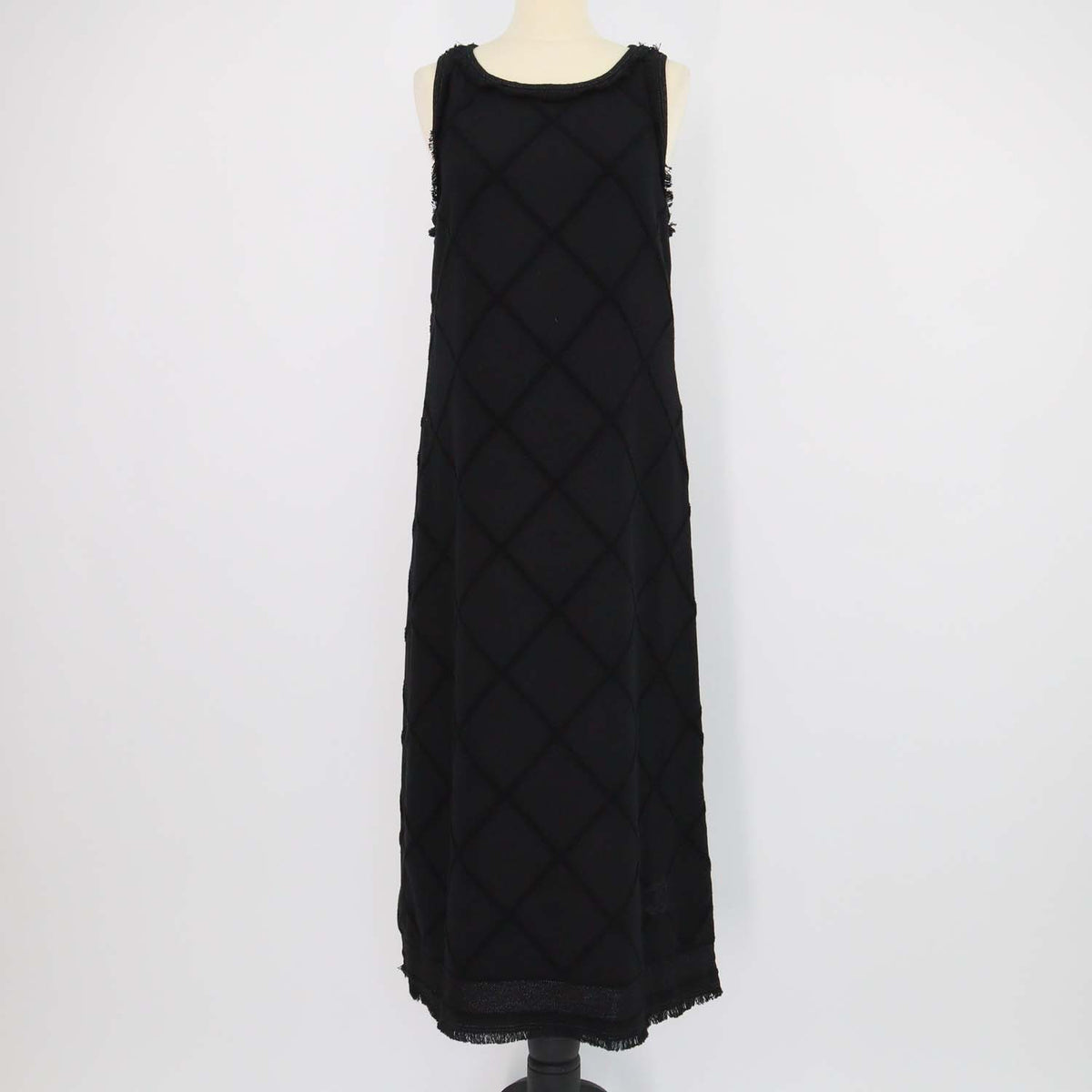 Chanel Black Quilted CC Logo Cotton Knit Sleeveless Maxi Dress