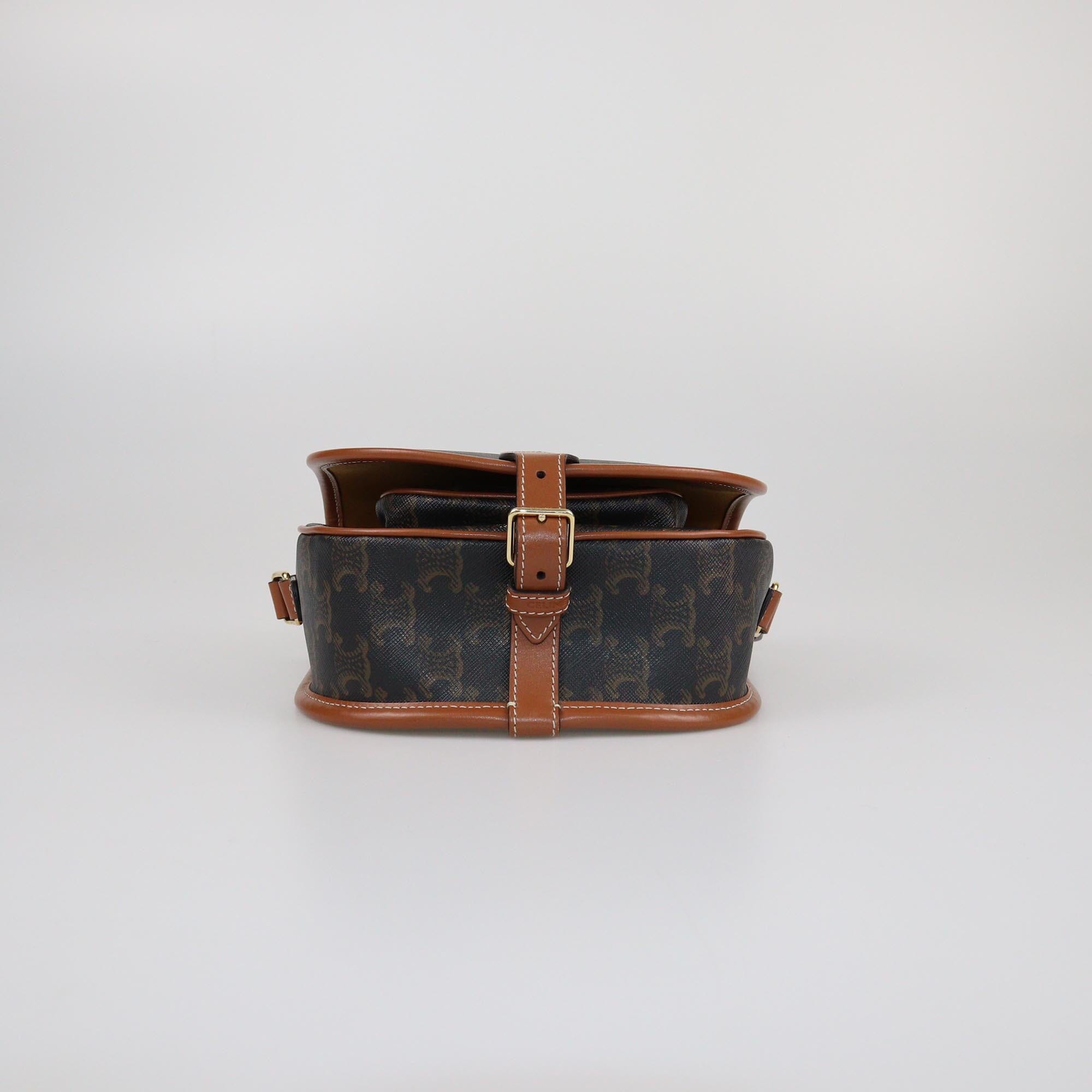 Celine Brown Triomphe Folco Medium Crossbody Bag Womens Celine