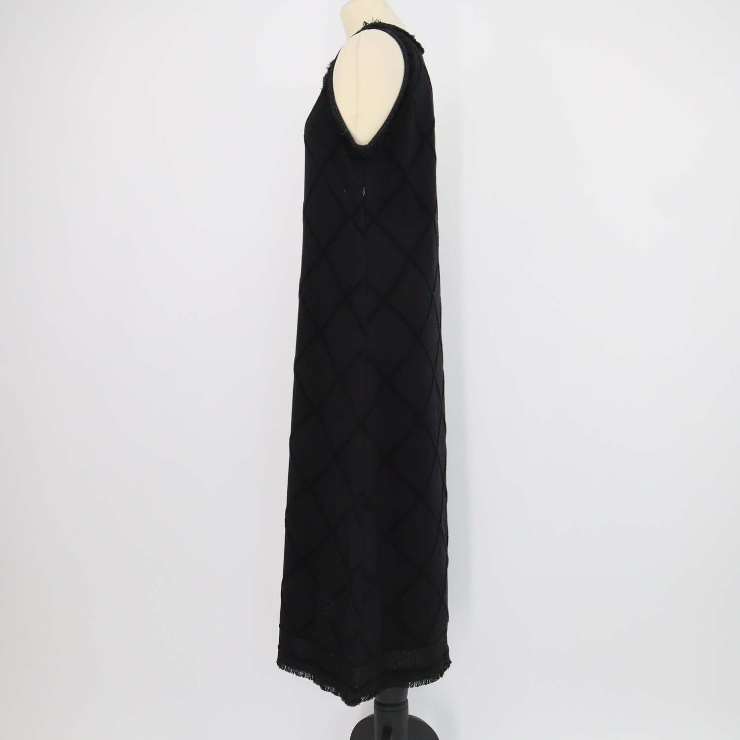 Chanel Black Quilted CC Logo Cotton Knit Sleeveless Maxi Dress