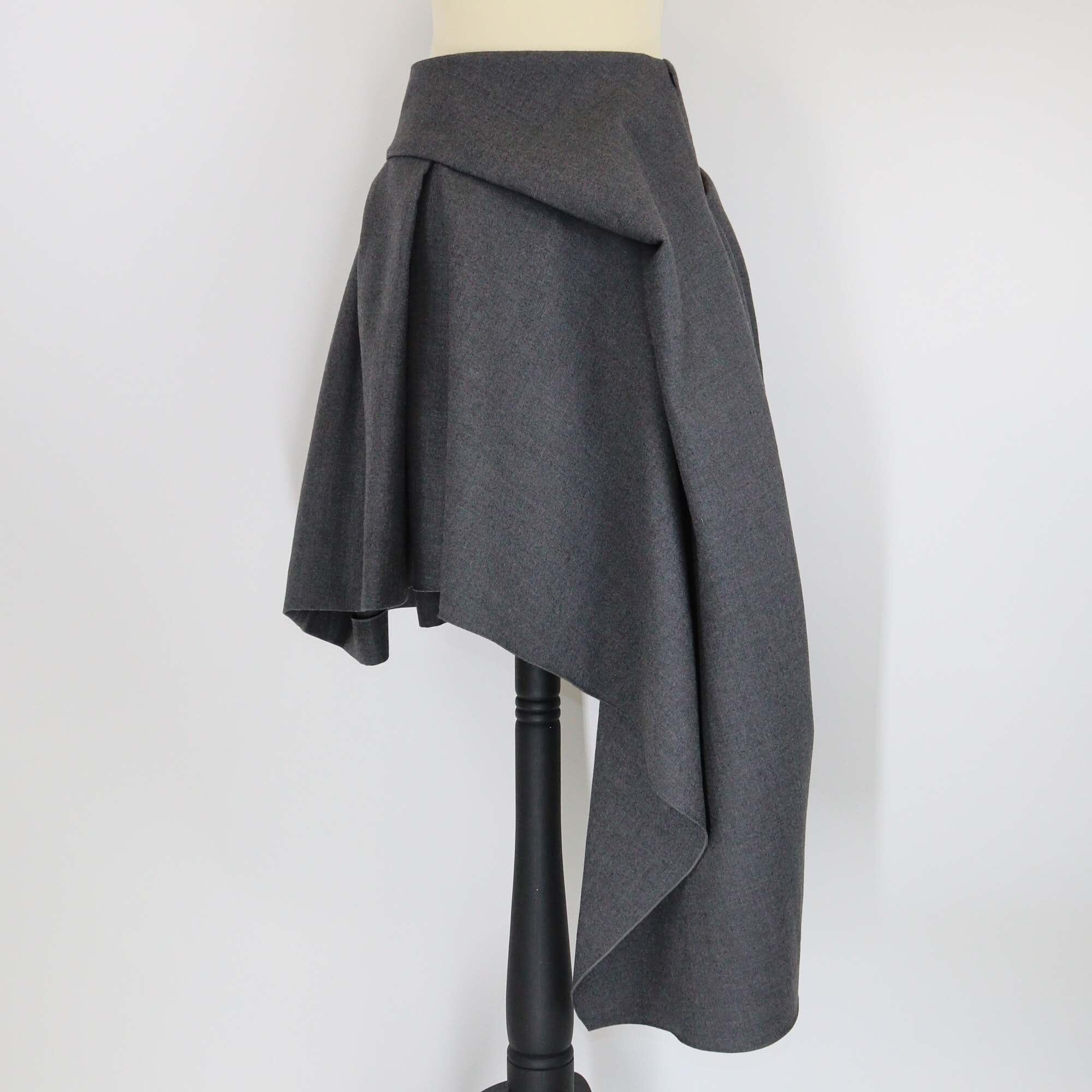Christian Dior Grey Asymmetrical Ruffled Mid Length Wool Skirt Womens Christian Dior