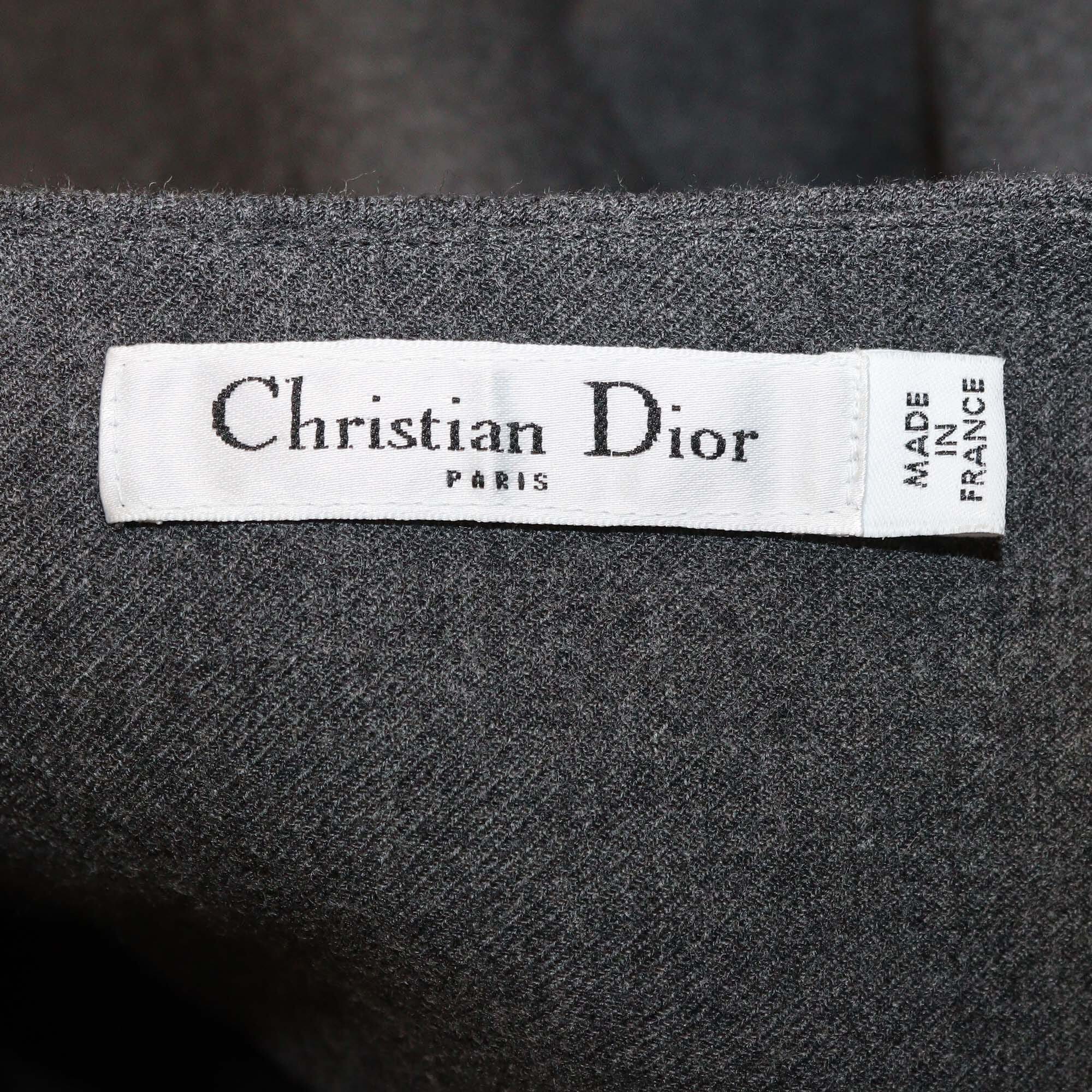 Christian Dior Grey Asymmetrical Ruffled Mid Length Wool Skirt Womens Christian Dior