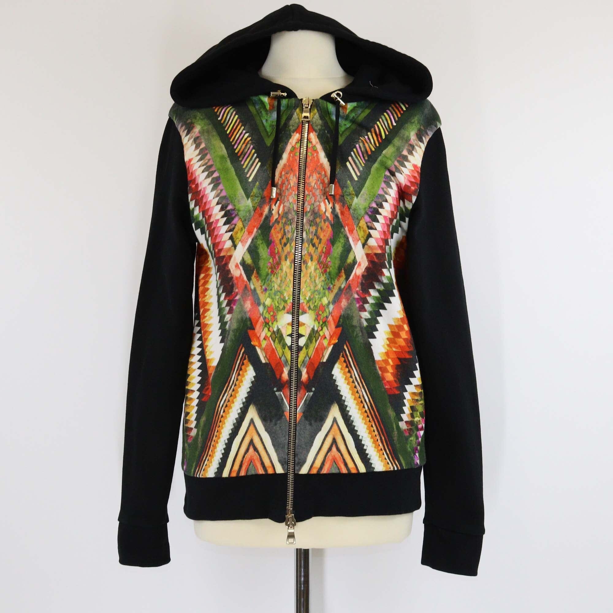 Balmain Multicolor Geometric Aztec Print Zip Up Hooded Cotton Jacket Mens Balmain