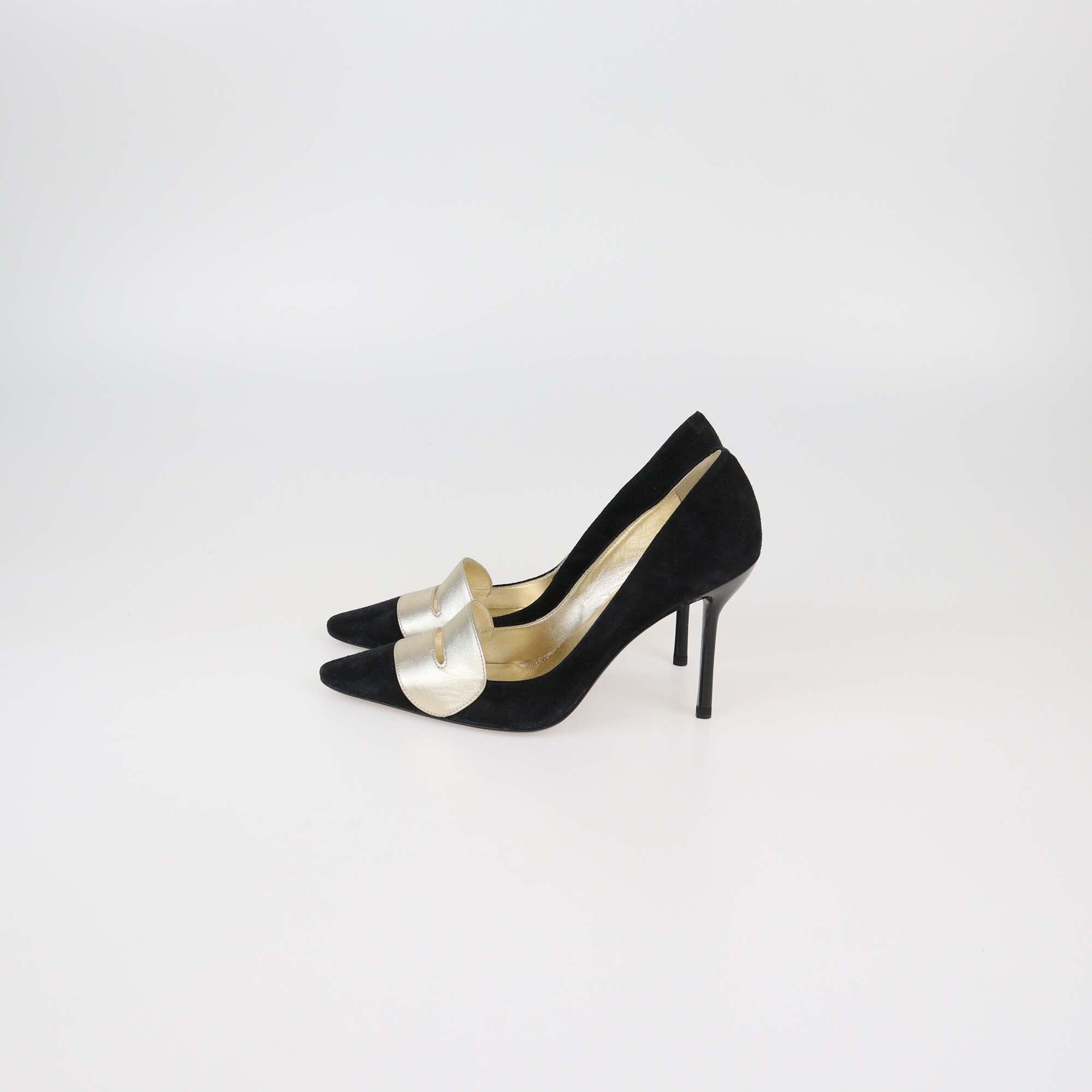 Roger Vivier Black/Gold Suede Pointed Toe Pumps Womens Roger Vivier