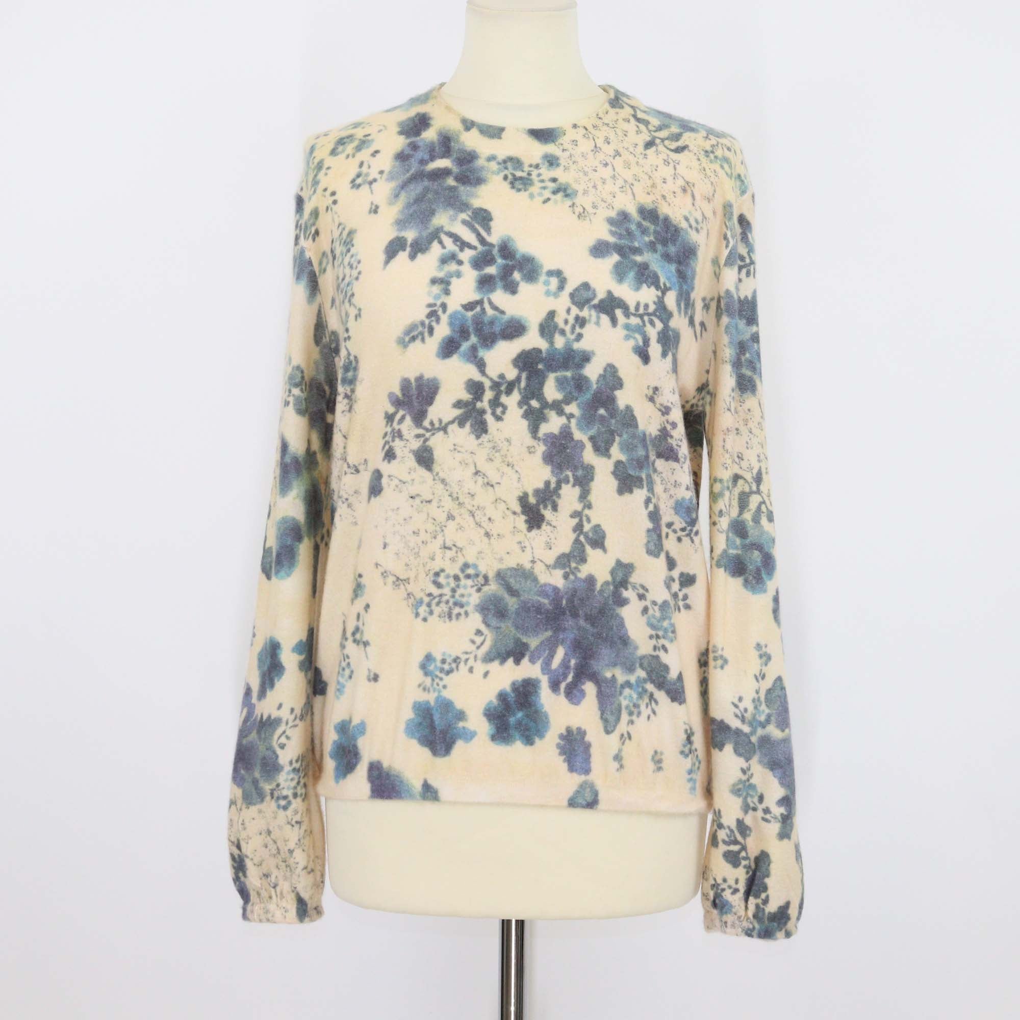 Loro Piana Cream/Blue Cashmere Silk Blend Eyes Hill Floral Print Sweater