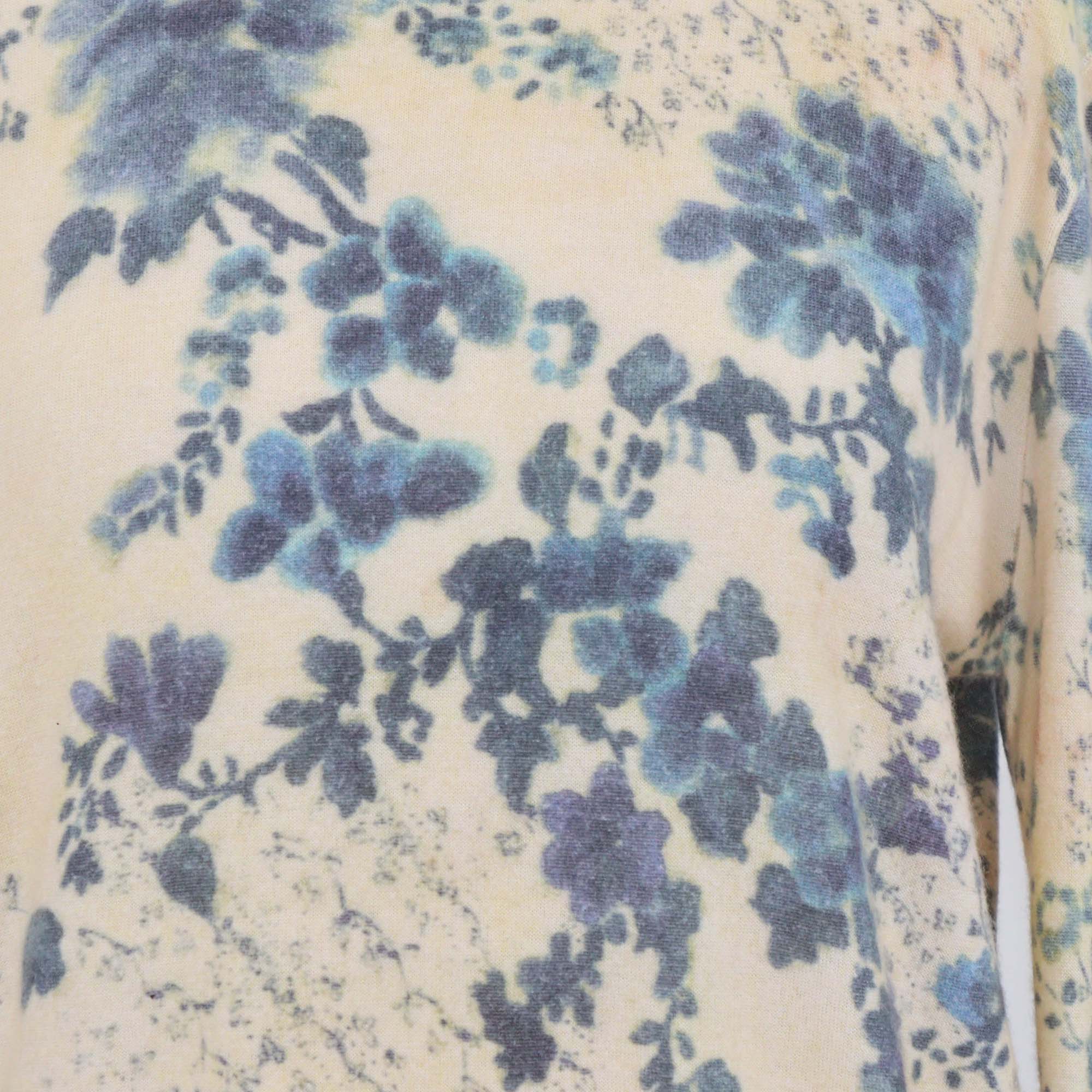 Loro Piana Cream/Blue Cashmere Silk Blend Eyes Hill Floral Print Sweater