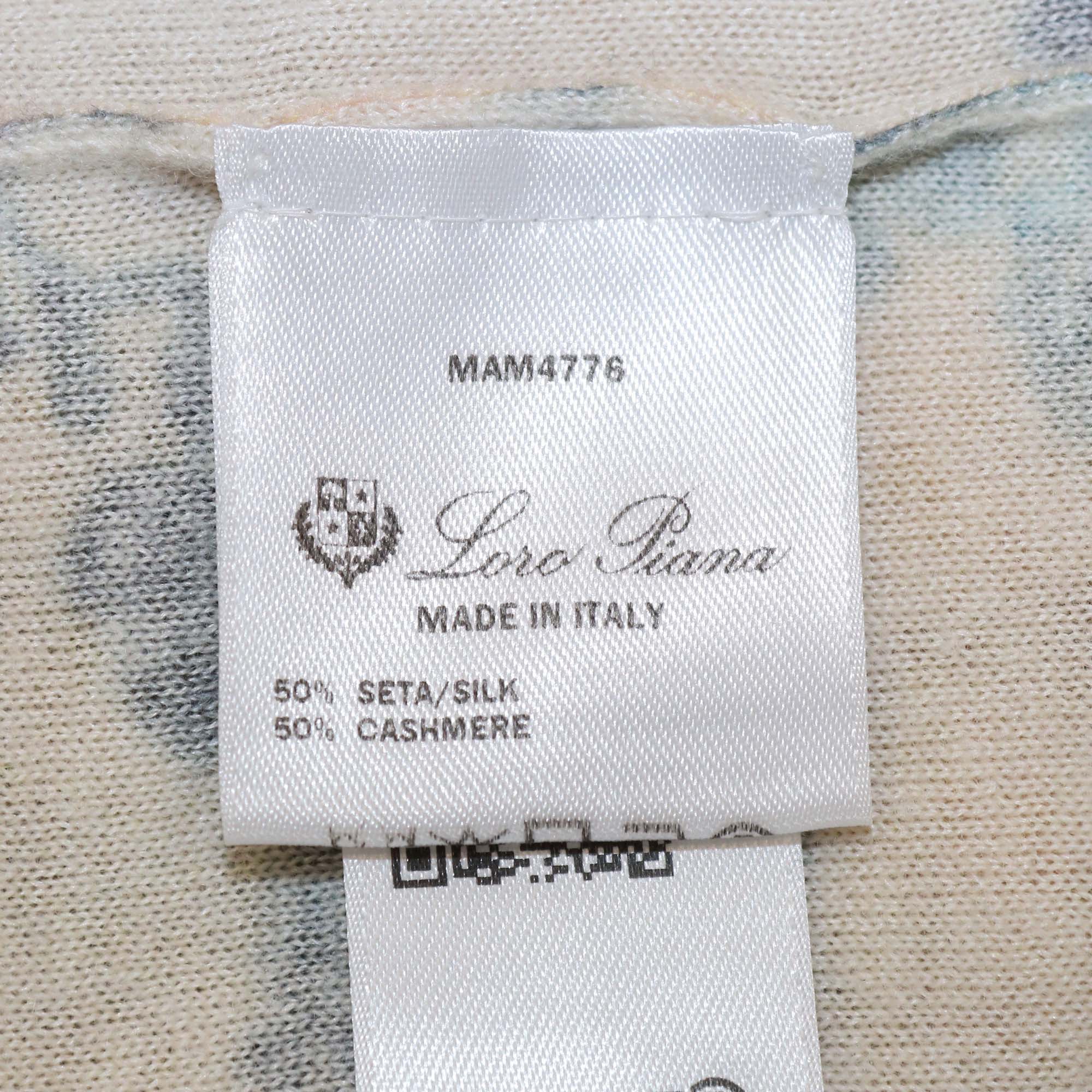 Loro Piana Cream/Blue Cashmere Silk Blend Eyes Hill Floral Print Sweater