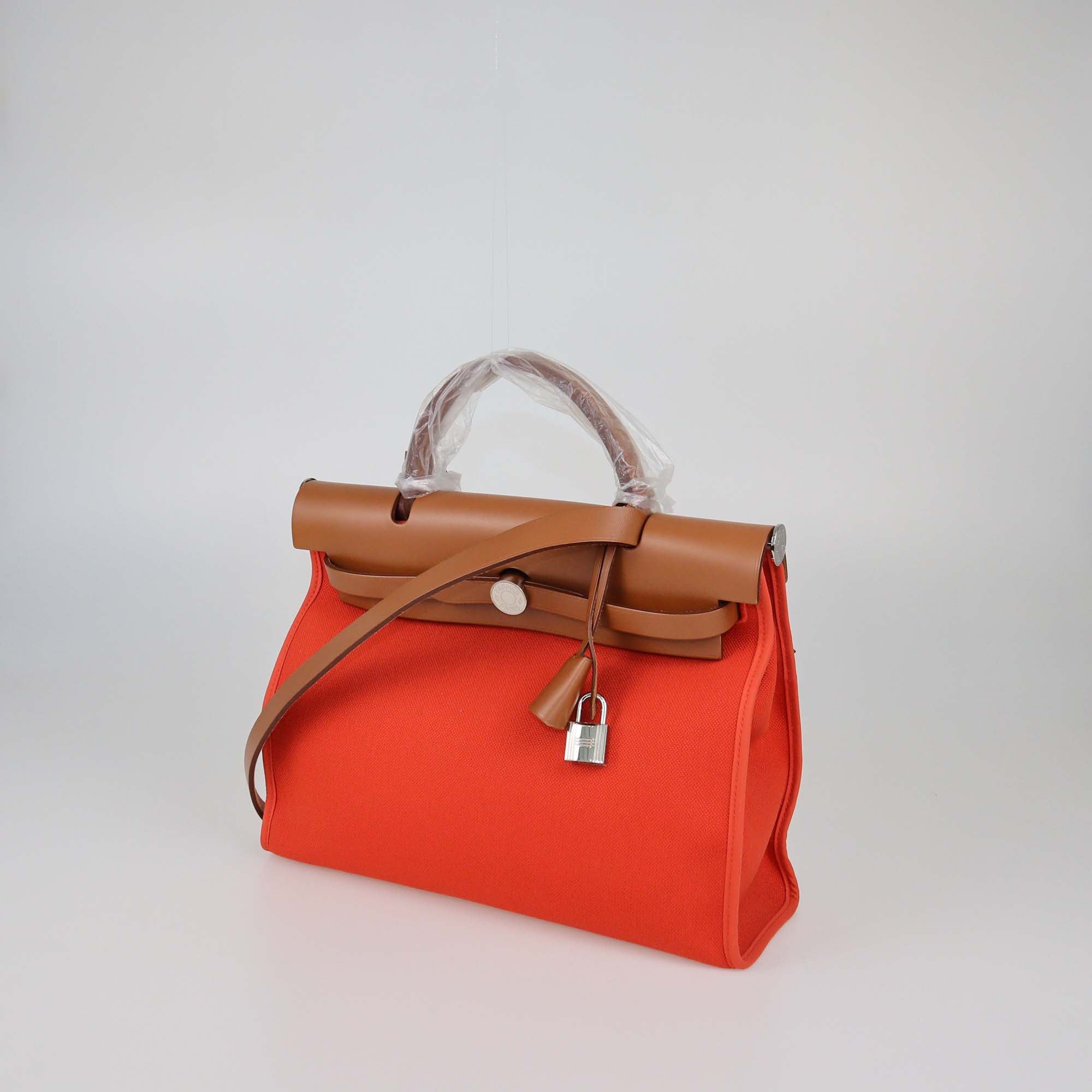 Hermes Orange/Naturel Sable Canvas and Vache Hunter Leather Herbag Zip 31 Bag