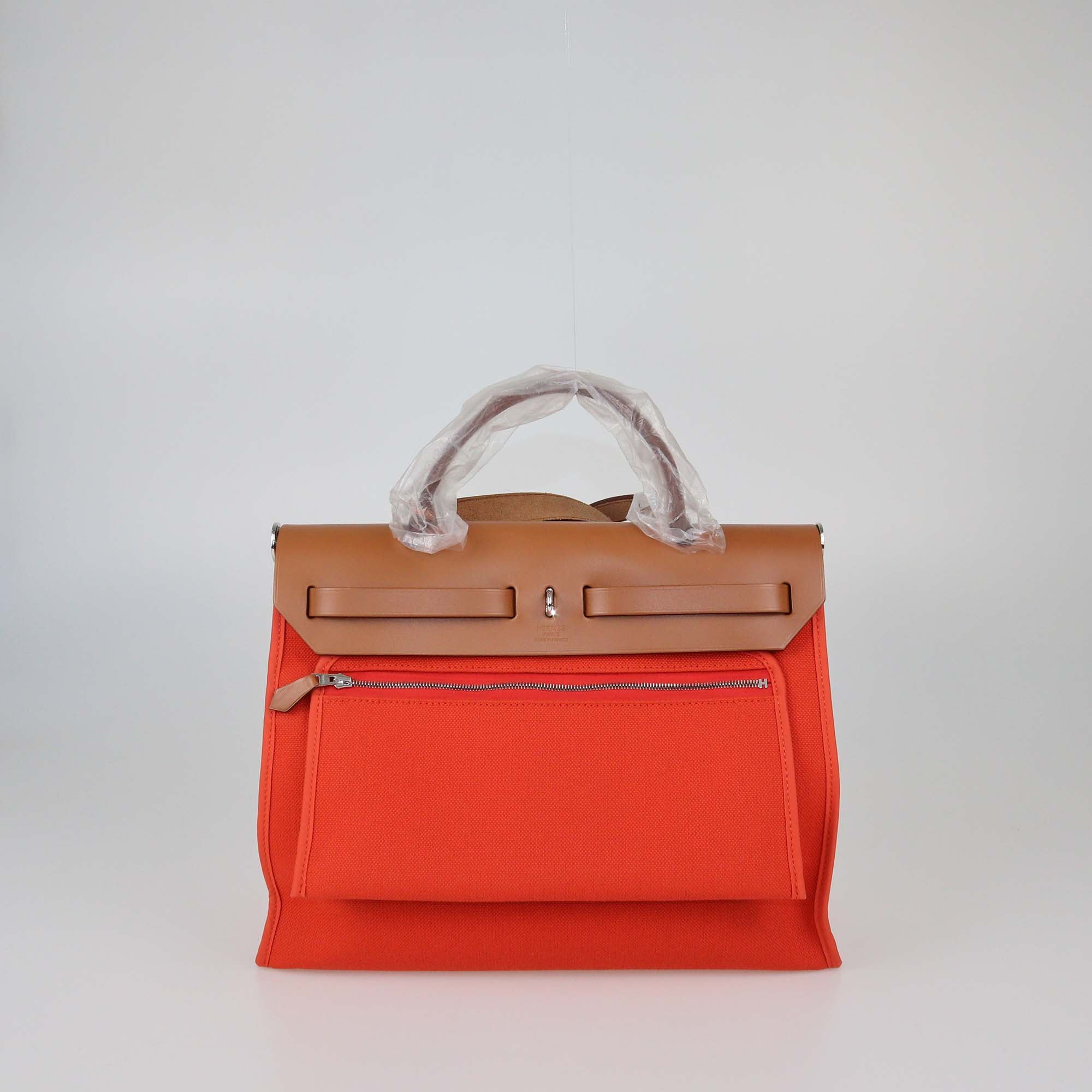Hermes Orange/Naturel Sable Canvas and Vache Hunter Leather Herbag Zip 31 Bag