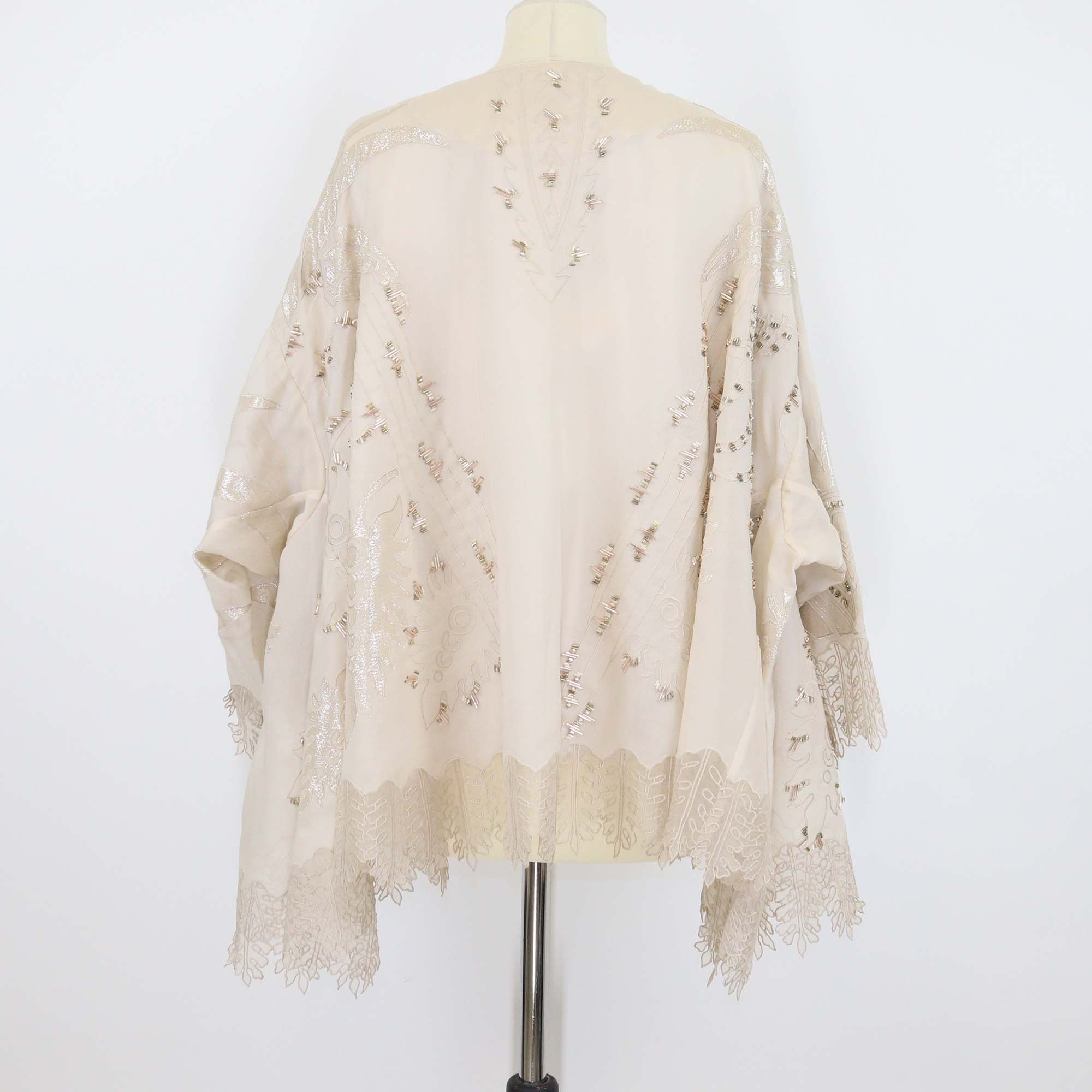 Biyan Beige Linen Beaded Detail Three Quarter Sleeve Oversized Shirt