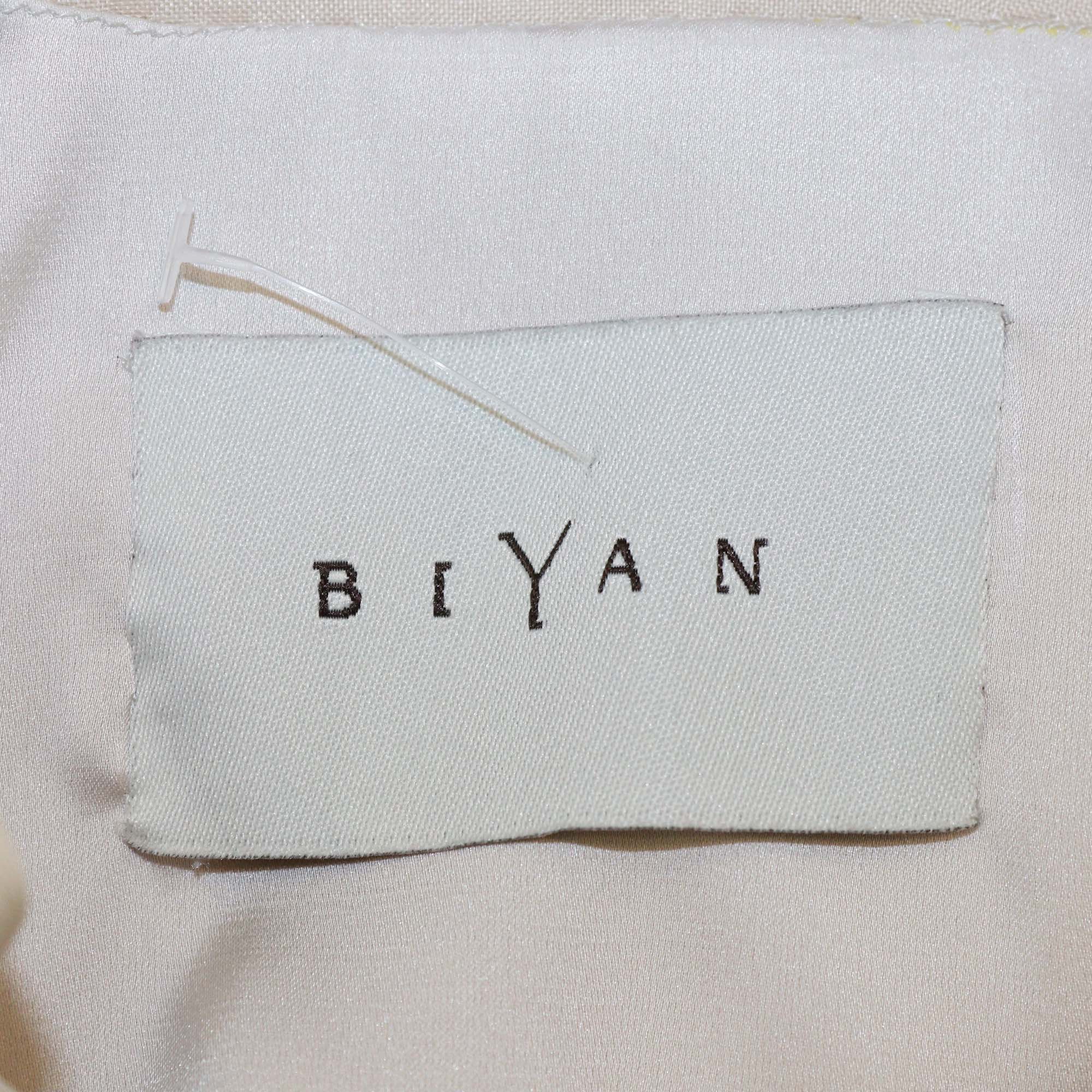 Biyan Beige Linen Beaded Detail Three Quarter Sleeve Oversized Shirt