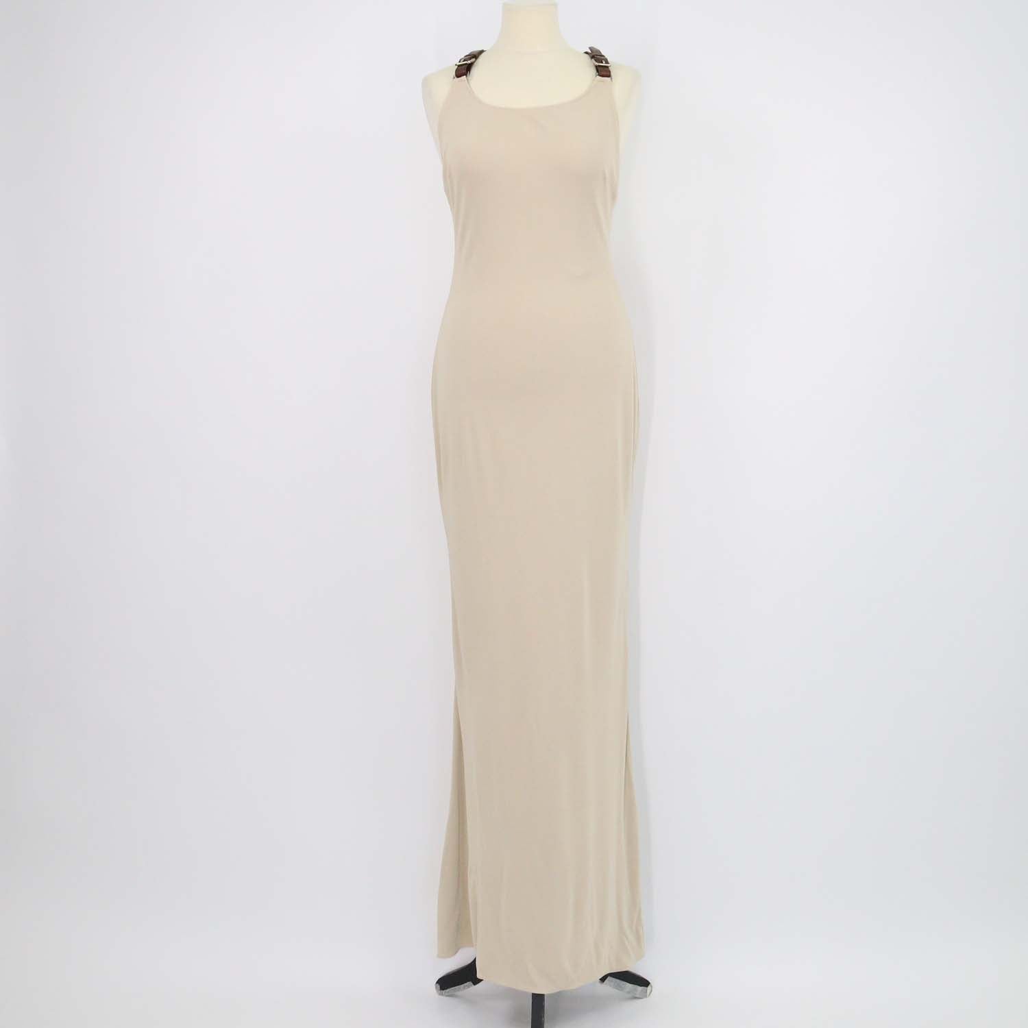 Ralph Lauren Collection Beige Blend Viscose Leather Halterneck Maxi Dress