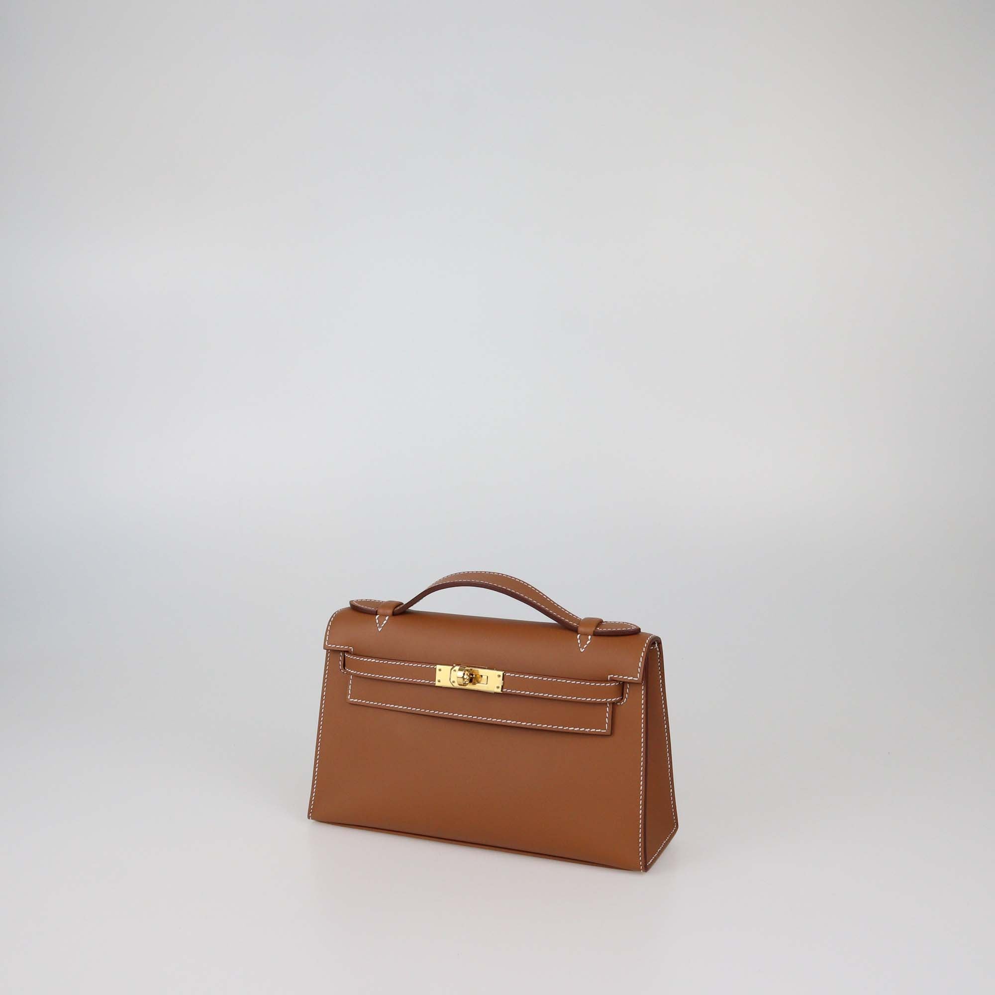 Hermes Gold Swift Leather Mini Kelly Pochette Bag