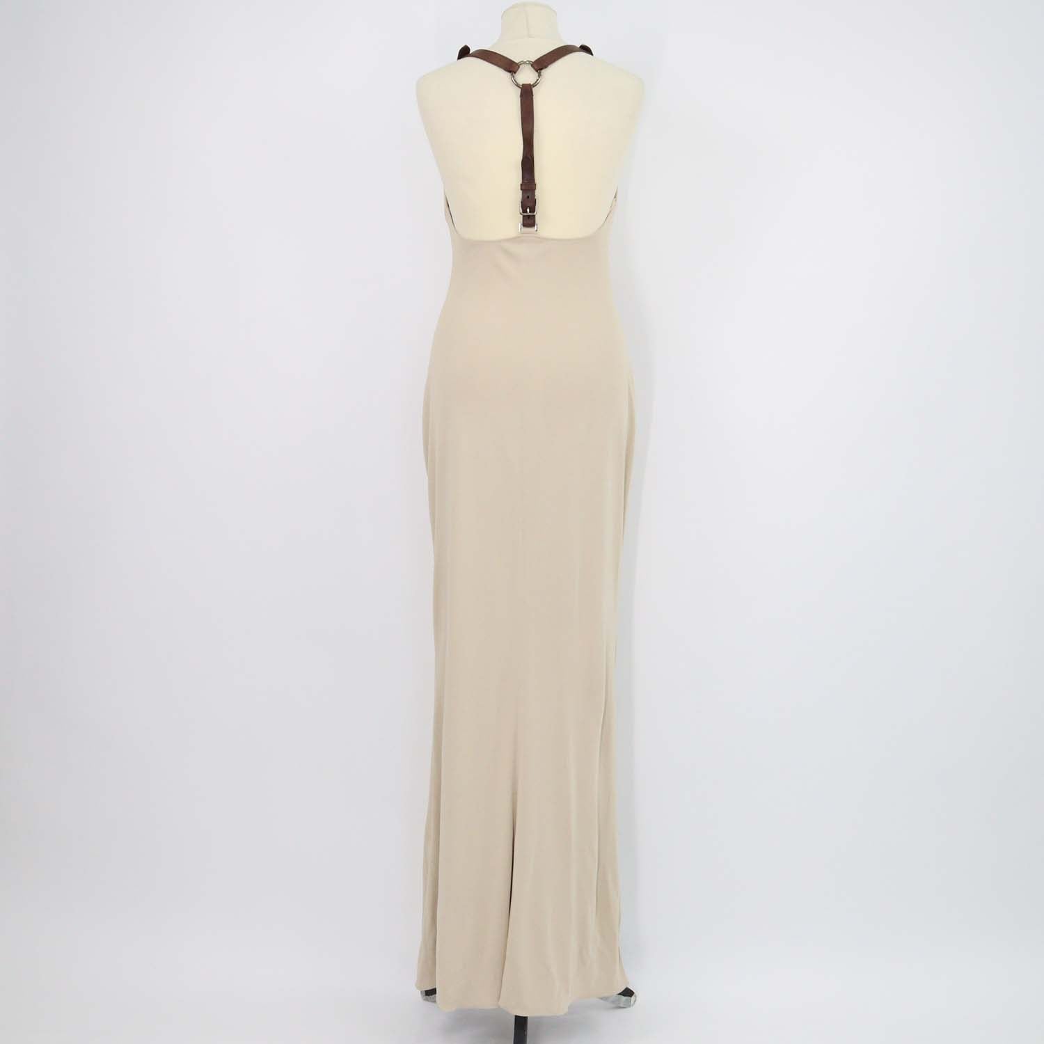 Ralph Lauren Collection Beige Blend Viscose Leather Halterneck Maxi Dress