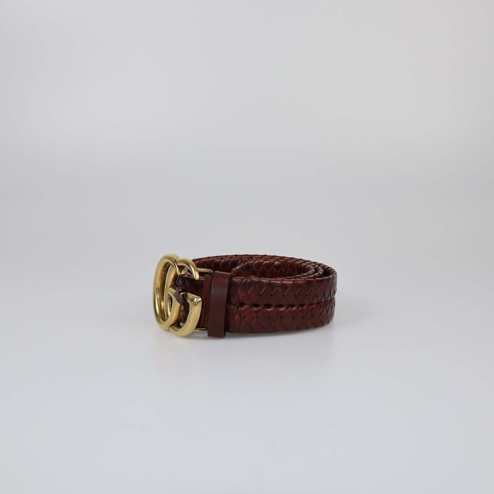 Gucci Brown Braided GG Marmont Buckle Belt Womens Gucci