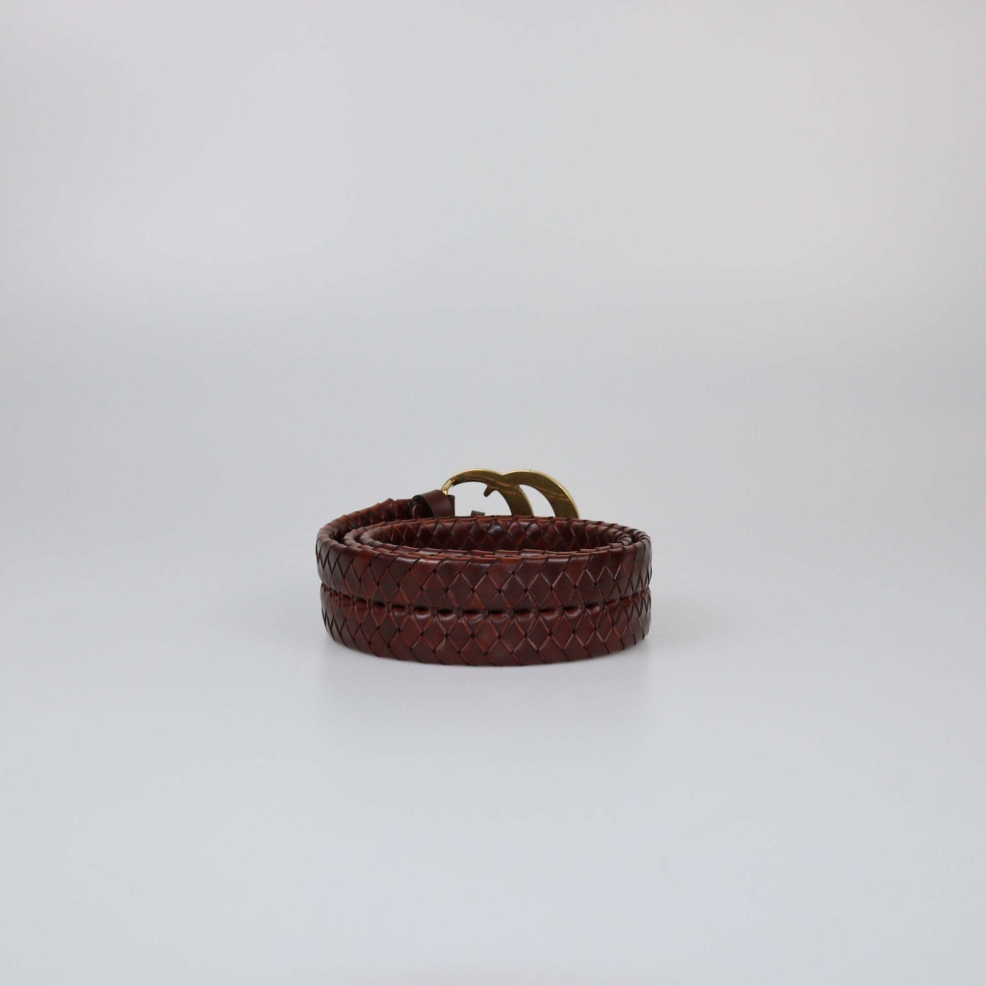 Gucci Brown Braided GG Marmont Buckle Belt Womens Gucci