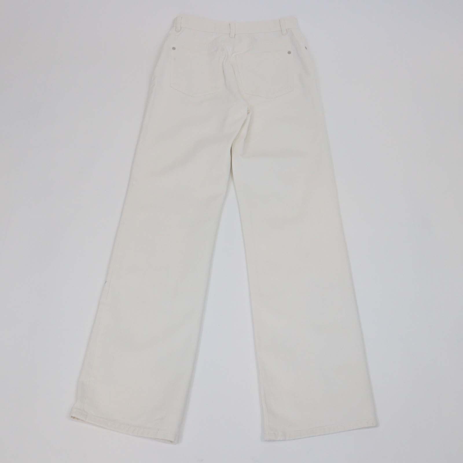 Chanel White Denim Floral Embroidered Cutout Straight Pants