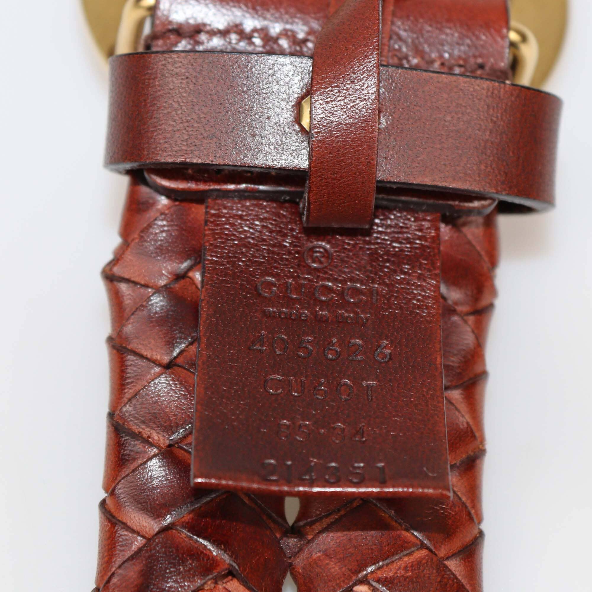 Gucci Brown Braided GG Marmont Buckle Belt Womens Gucci
