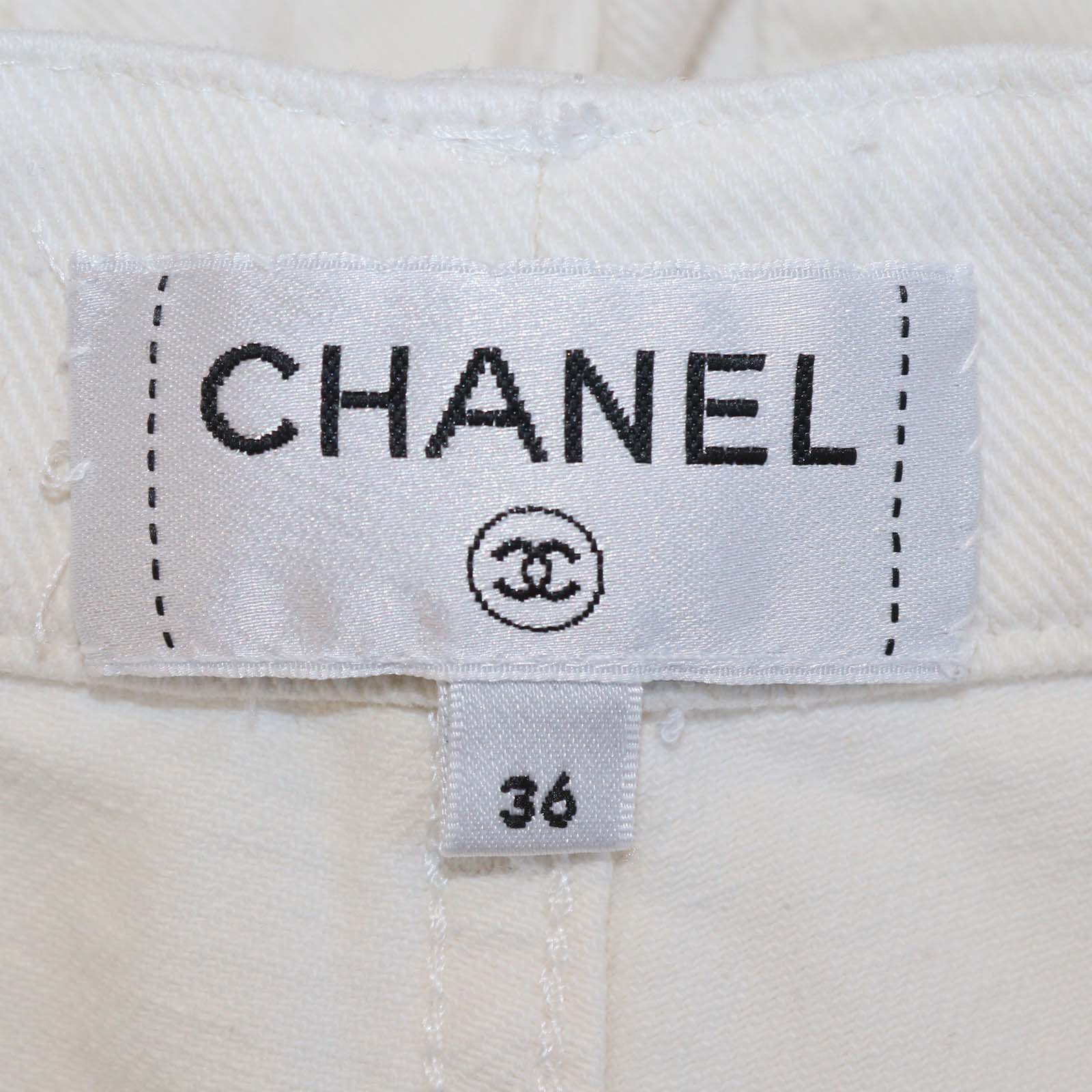 Chanel White Denim Floral Embroidered Cutout Straight Pants