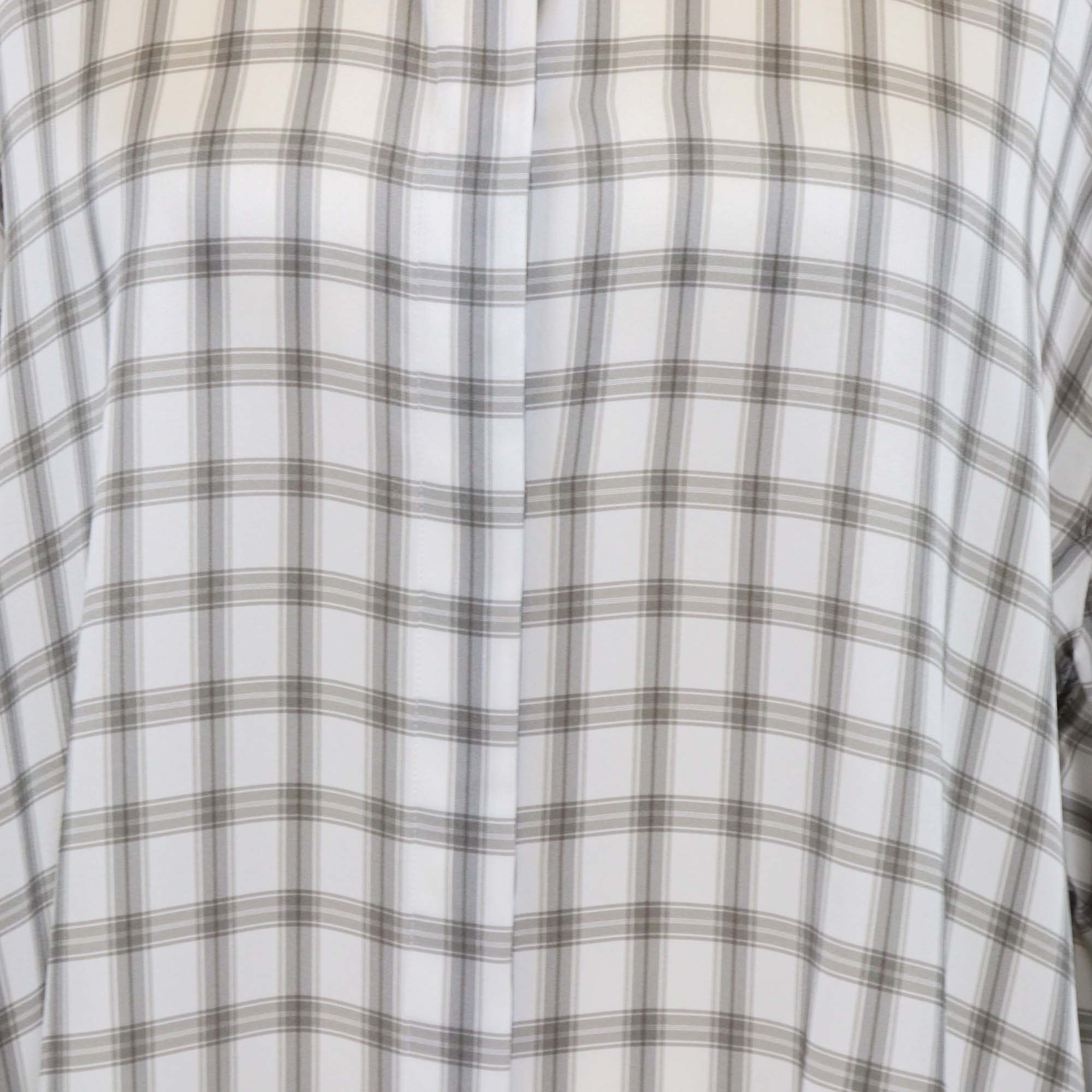 Loewe Grey/White Silk Oversized Checkered Patterned Long Sleeve Shirt