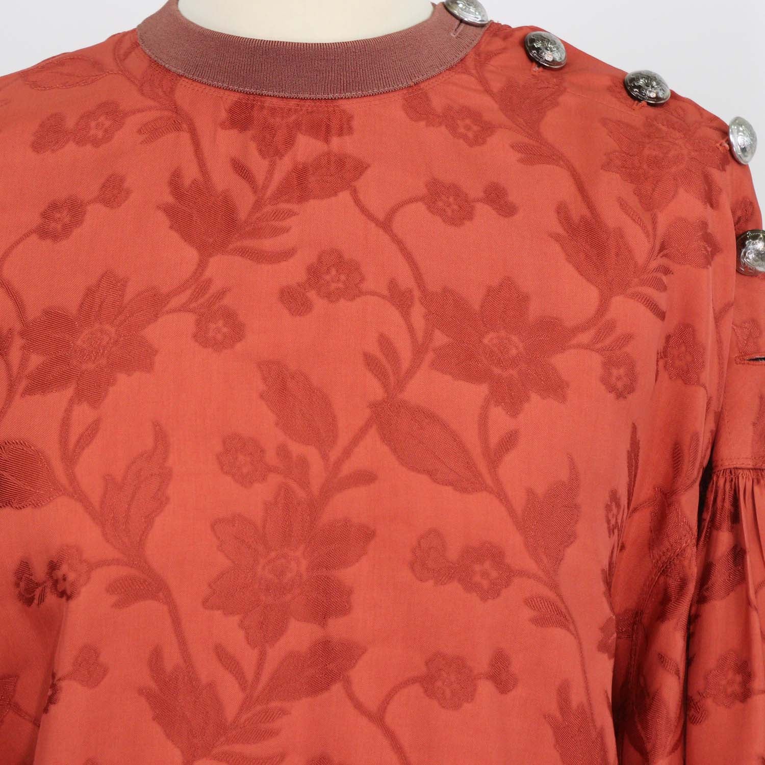Chloe Burnt Ochre Viscose Flower Pattern Long Sleeve Button Dress