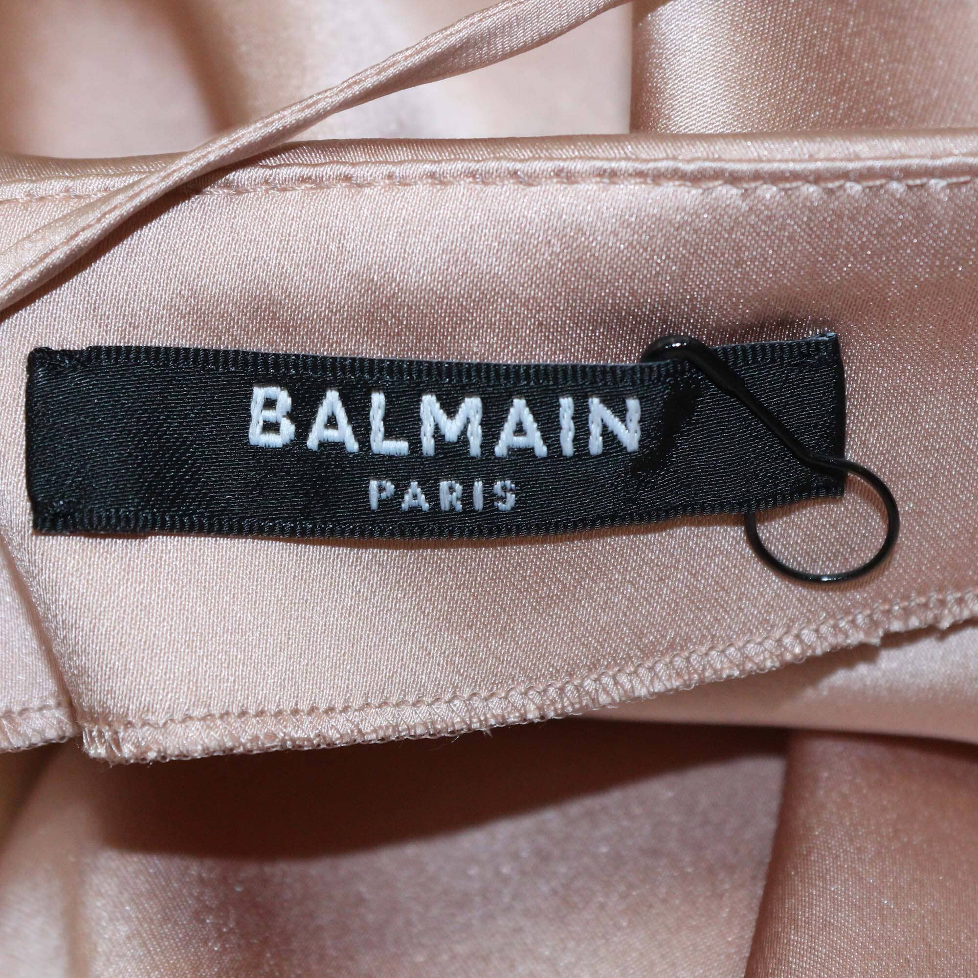 Balmain Pink Sleeveless Draped Silk Slit Dress Womens Balmain