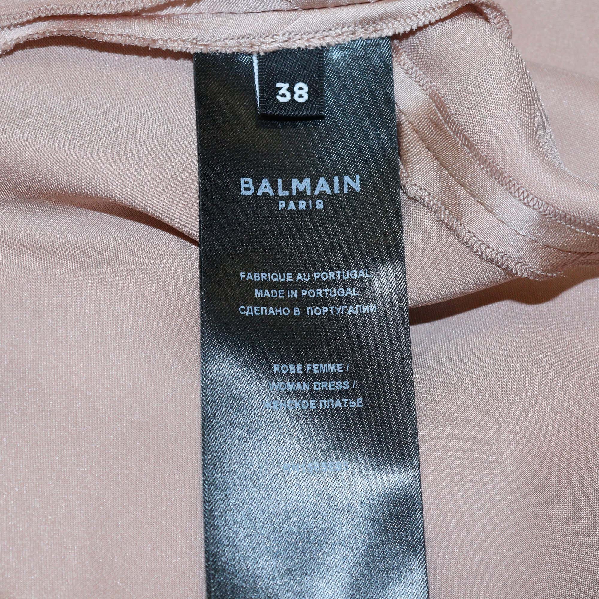 Balmain Pink Sleeveless Draped Silk Slit Dress Womens Balmain