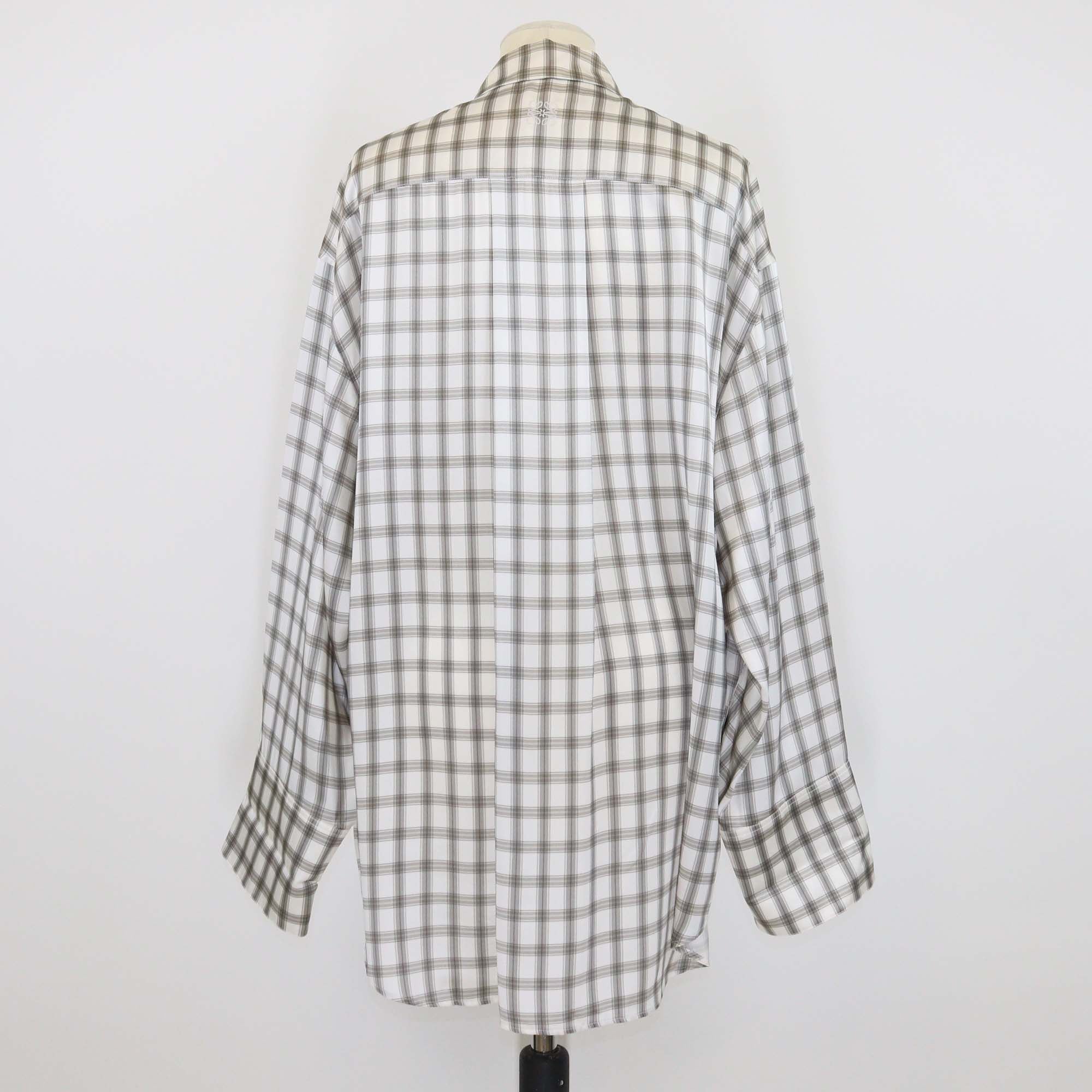 Loewe Grey/White Silk Oversized Checkered Patterned Long Sleeve Shirt