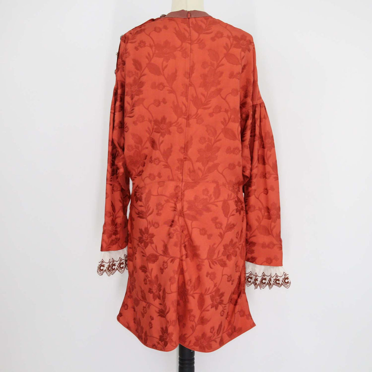 Chloe Burnt Ochre Viscose Flower Pattern Long Sleeve Button Dress