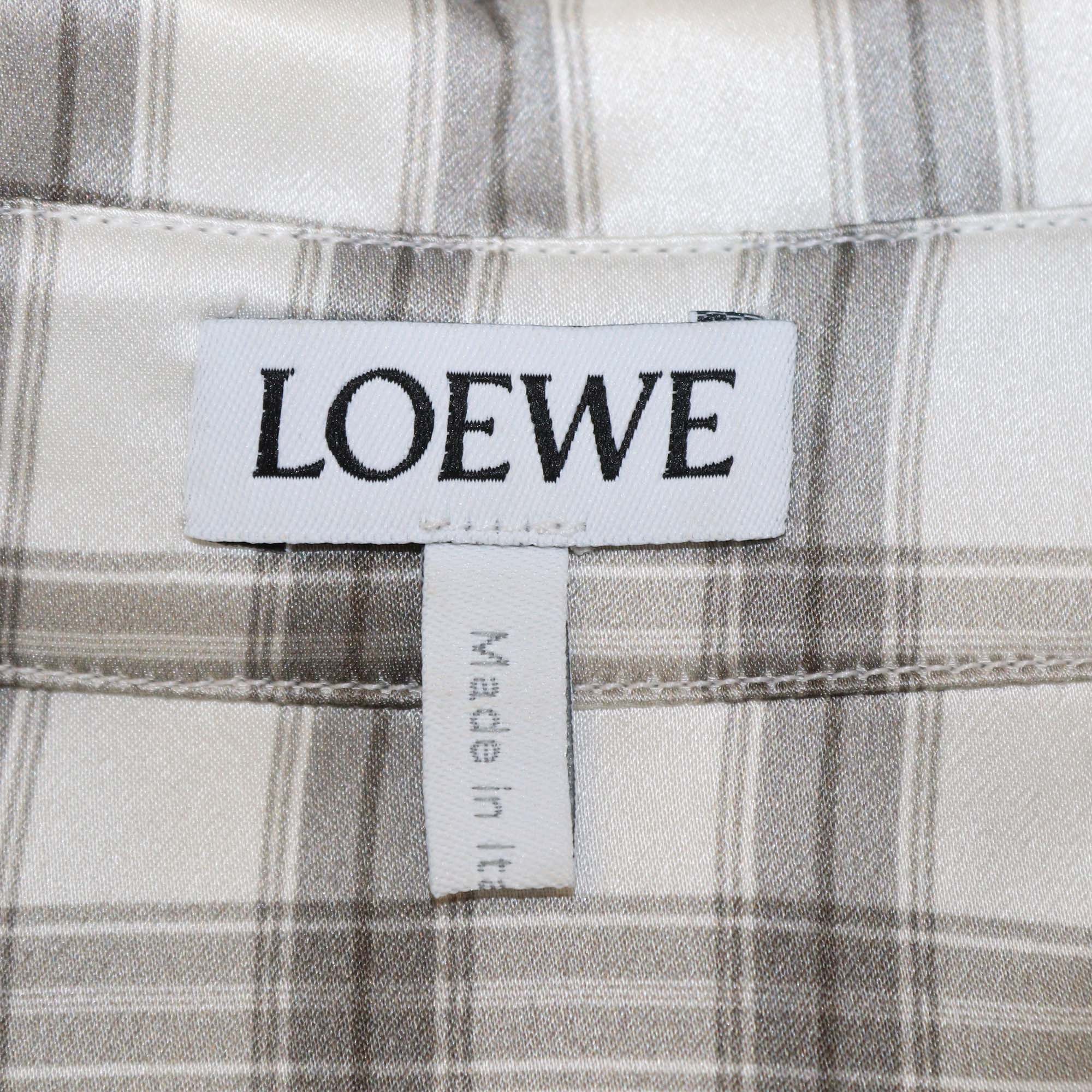 Loewe Grey/White Silk Oversized Checkered Patterned Long Sleeve Shirt