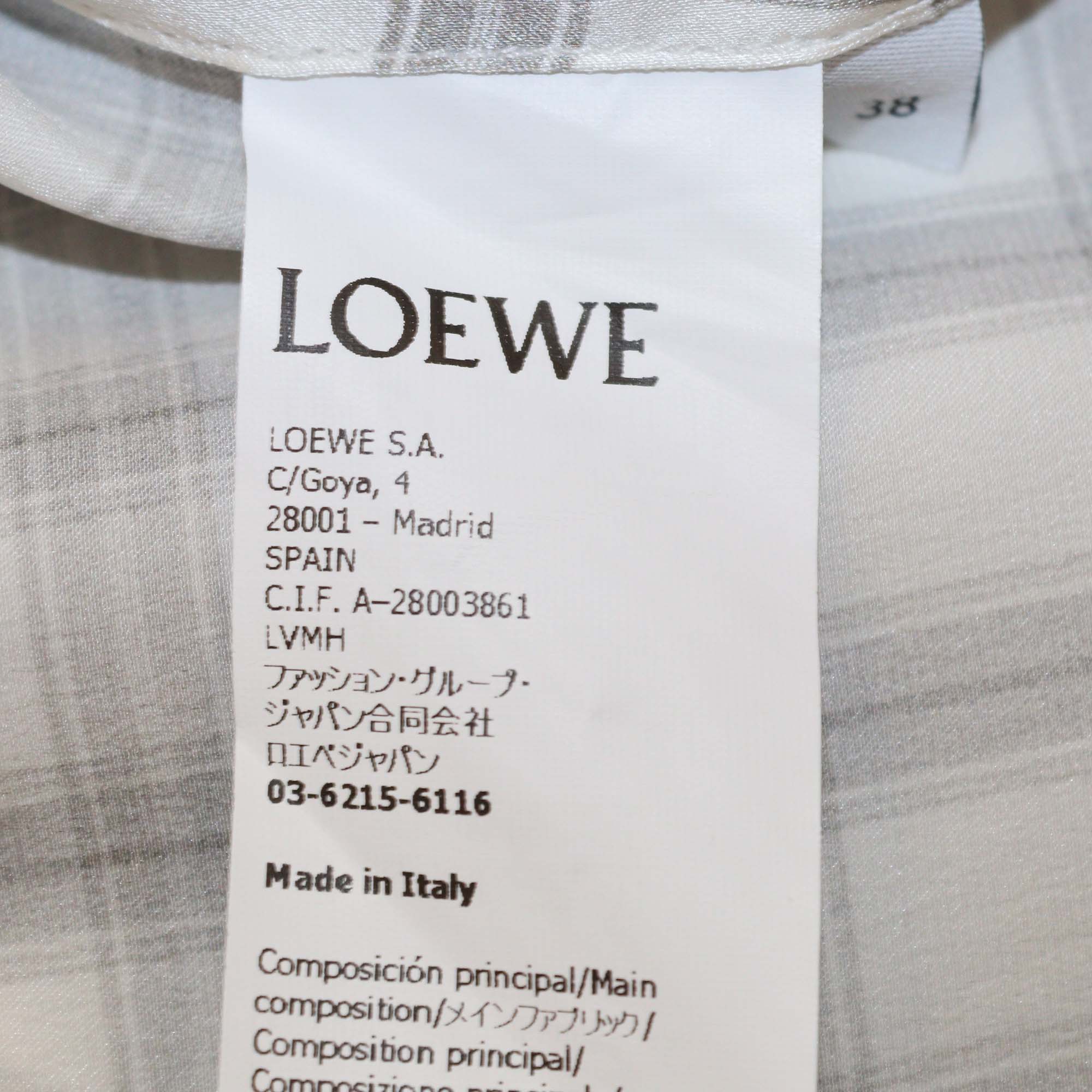 Loewe Grey/White Silk Oversized Checkered Patterned Long Sleeve Shirt