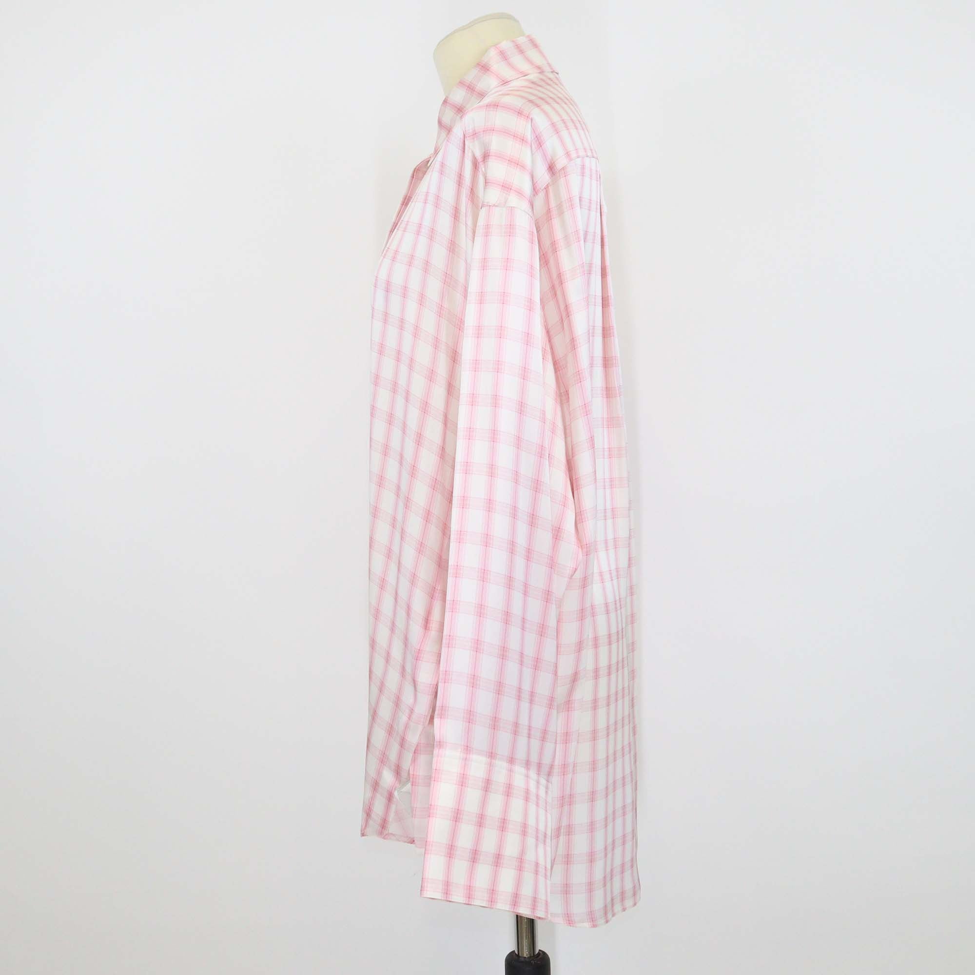 Loewe Pink/White Silk Oversized Checkered Patterned Long Sleeve Shirt
