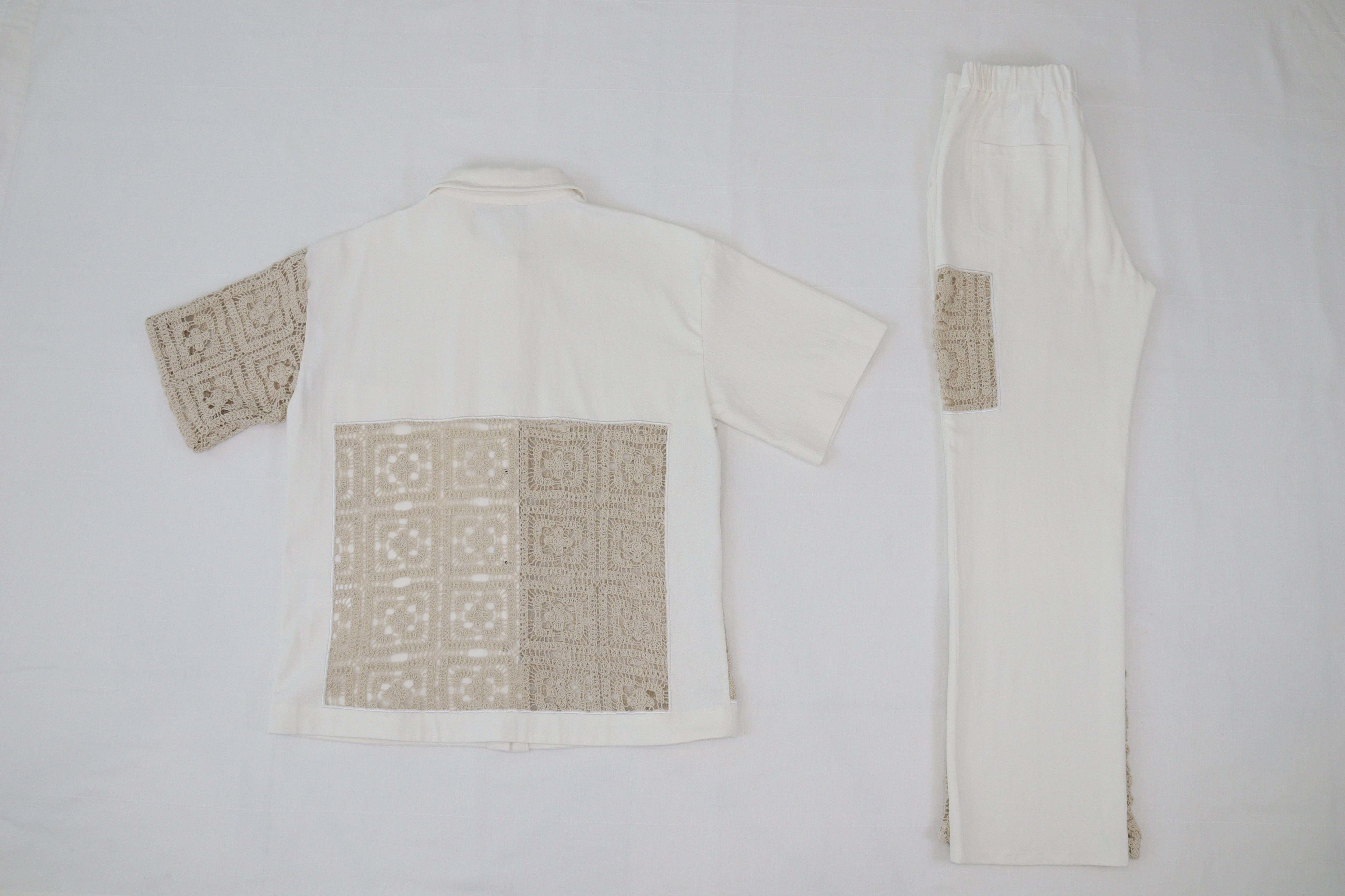 White/Beige Oversize Crochet Mix Tops/Pants Set Clothing Ipekyol 