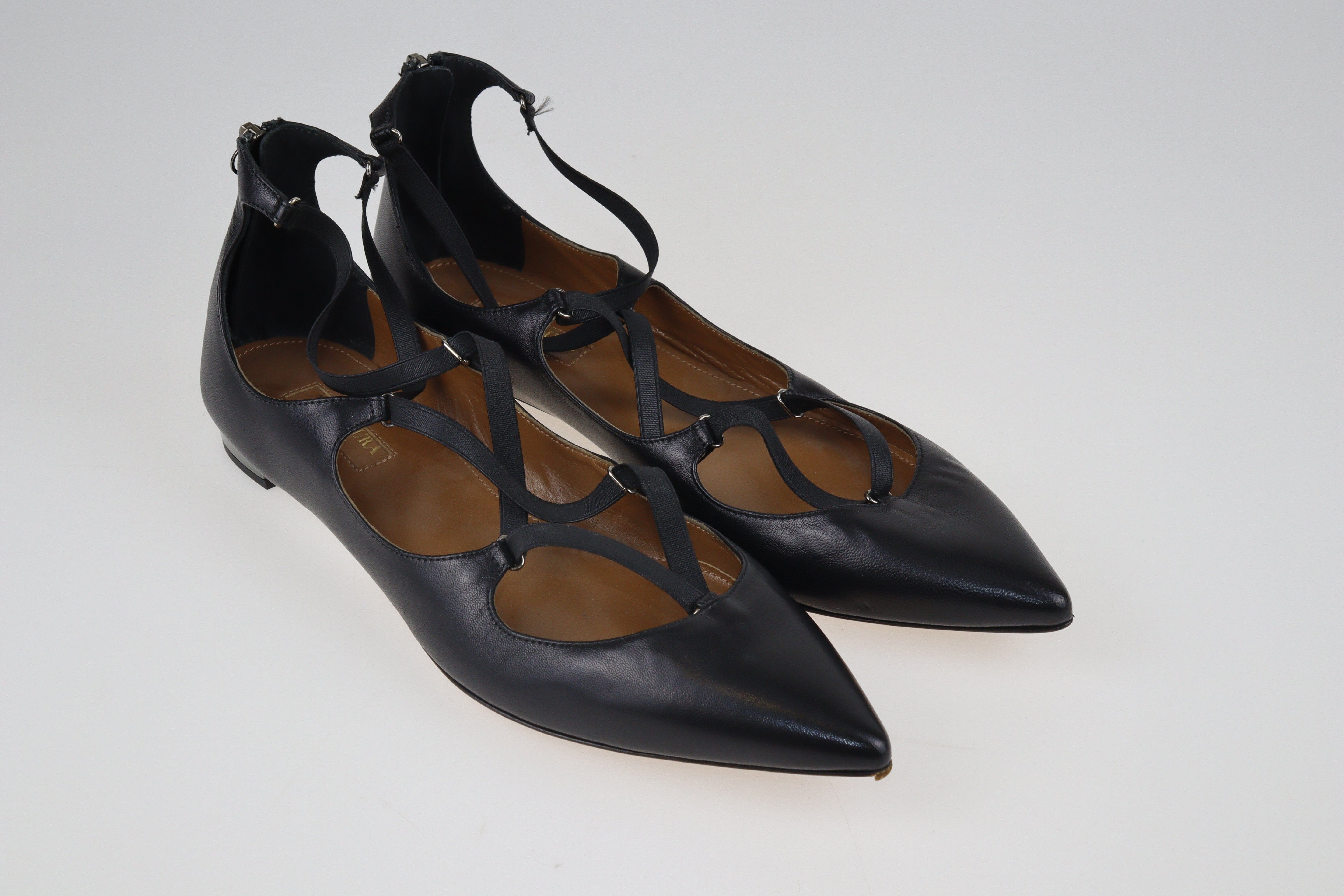 Black Cross Strap Ballet Flats Shoes Aquazzura 