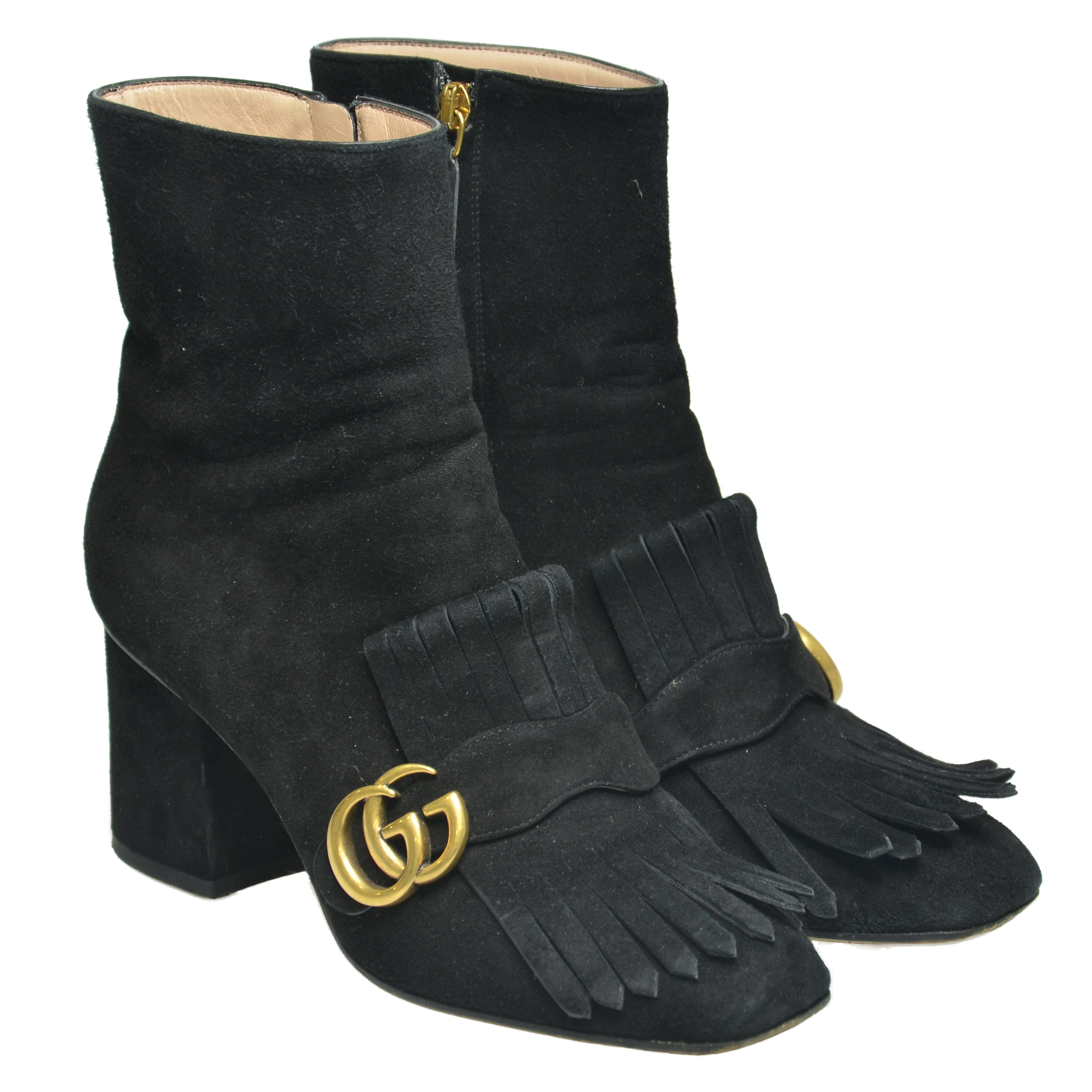 Black GG Marmont Fringe Detail Ankle Boots