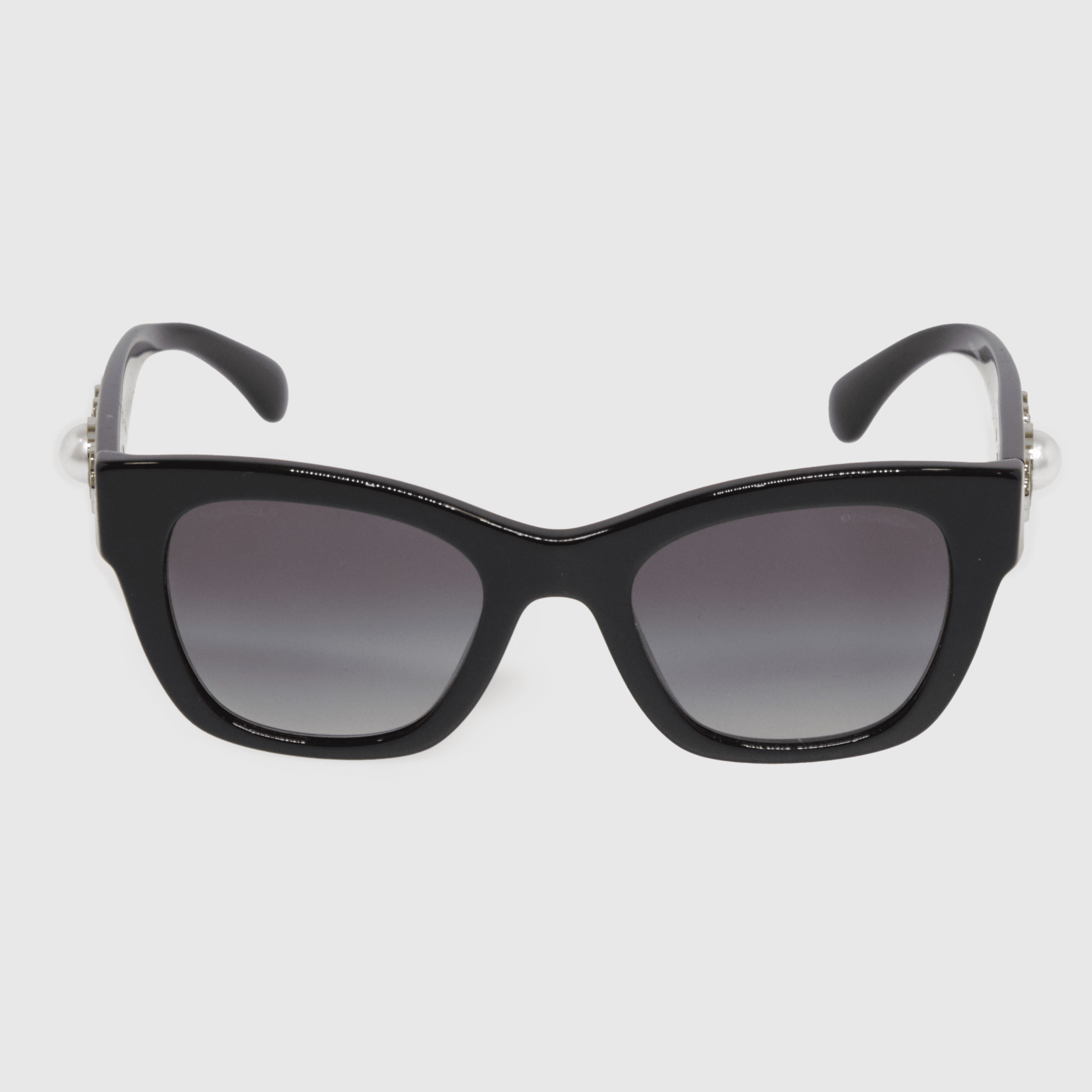 Black CC Camellia Pearl Embellished Cat Eye Sunglasses - 5478 c622/S6