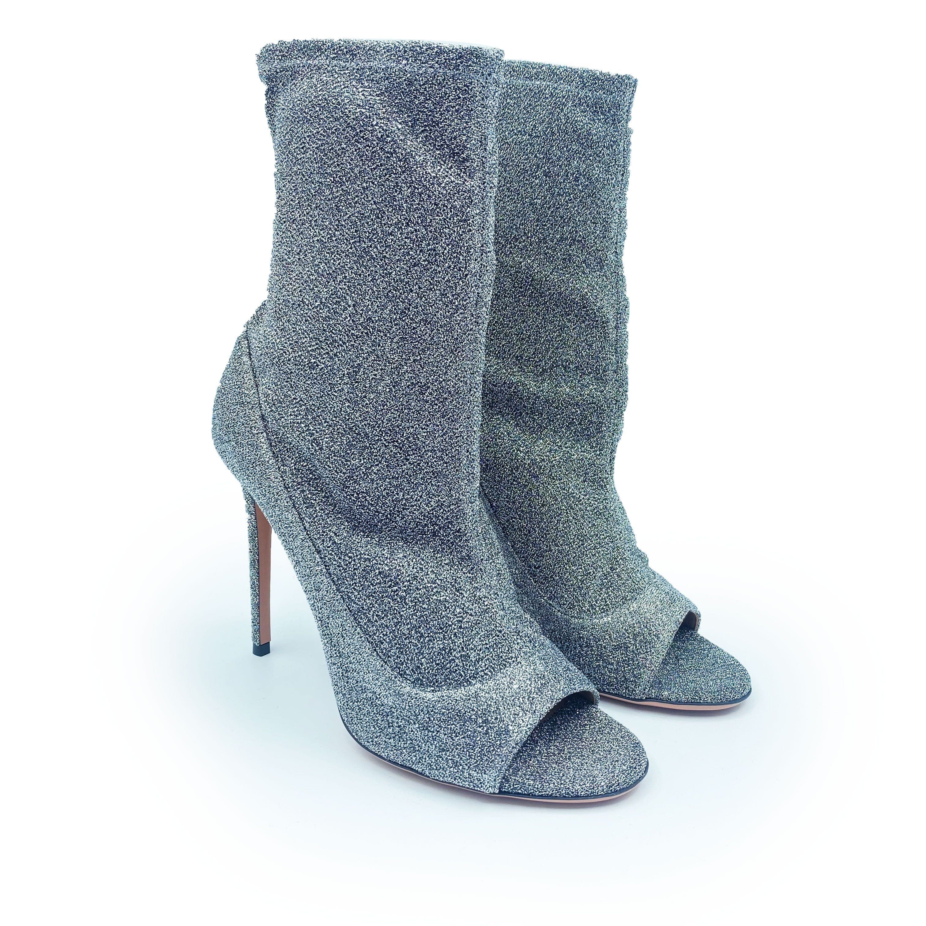 Aquazzura Silver Glitter Lurex Fabric Eclair Ankle Booties