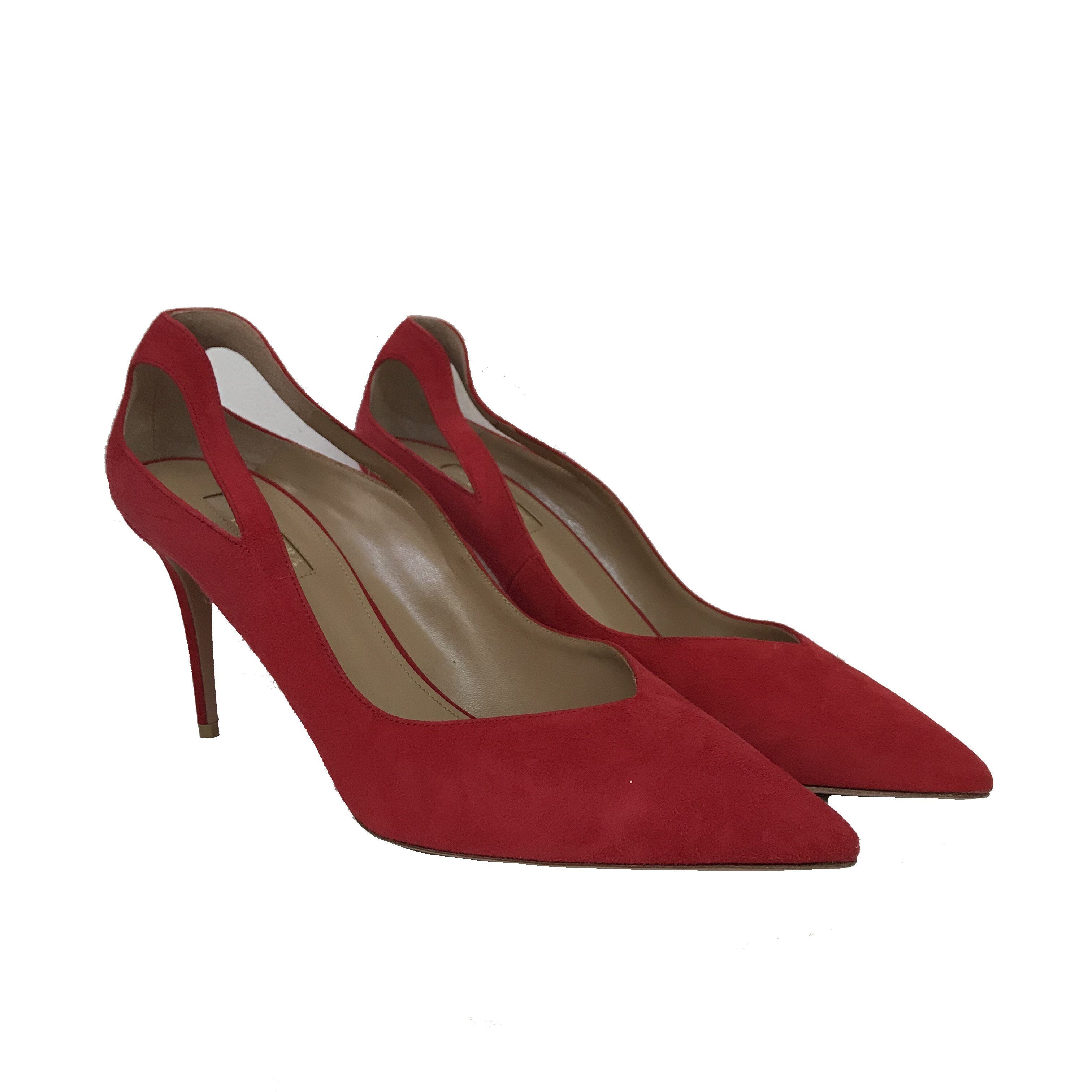 Aquazzura Red Suede Shiva Pointed Pumps