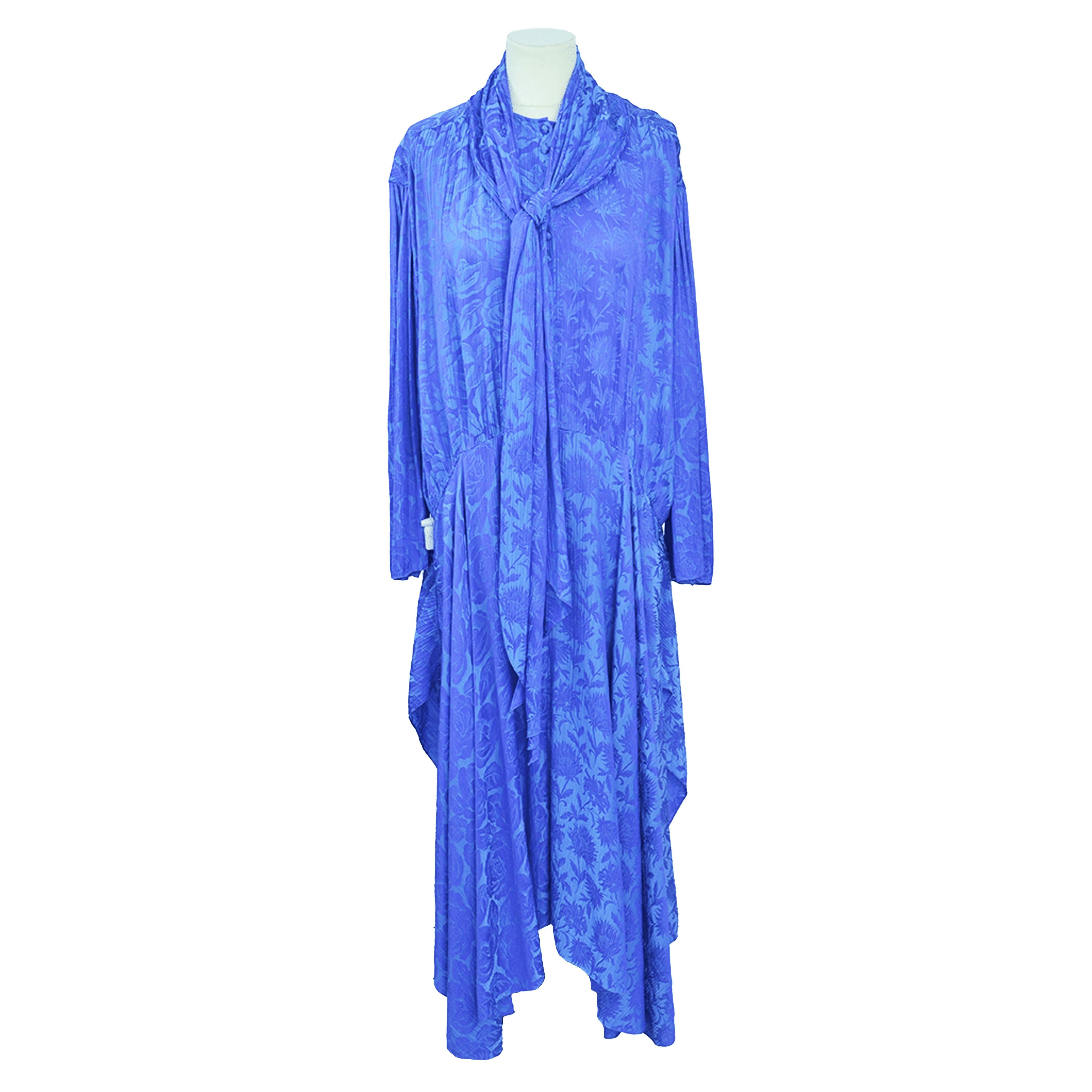 Blueish Violet Floral Print Front Tie Pleated Maxi Dress Clothing Chloe