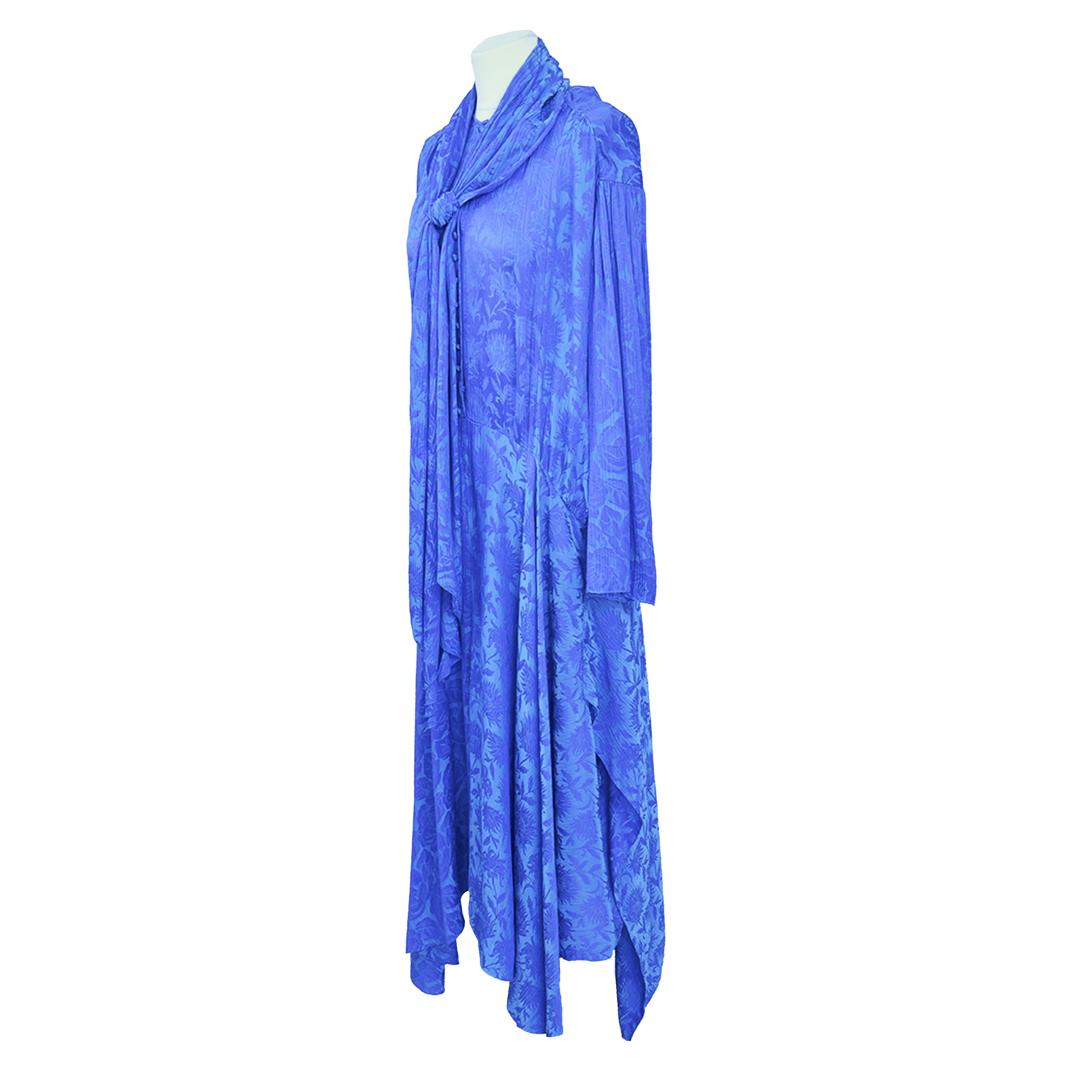 Blueish Violet Floral Print Front Tie Pleated Maxi Dress Clothing Chloe