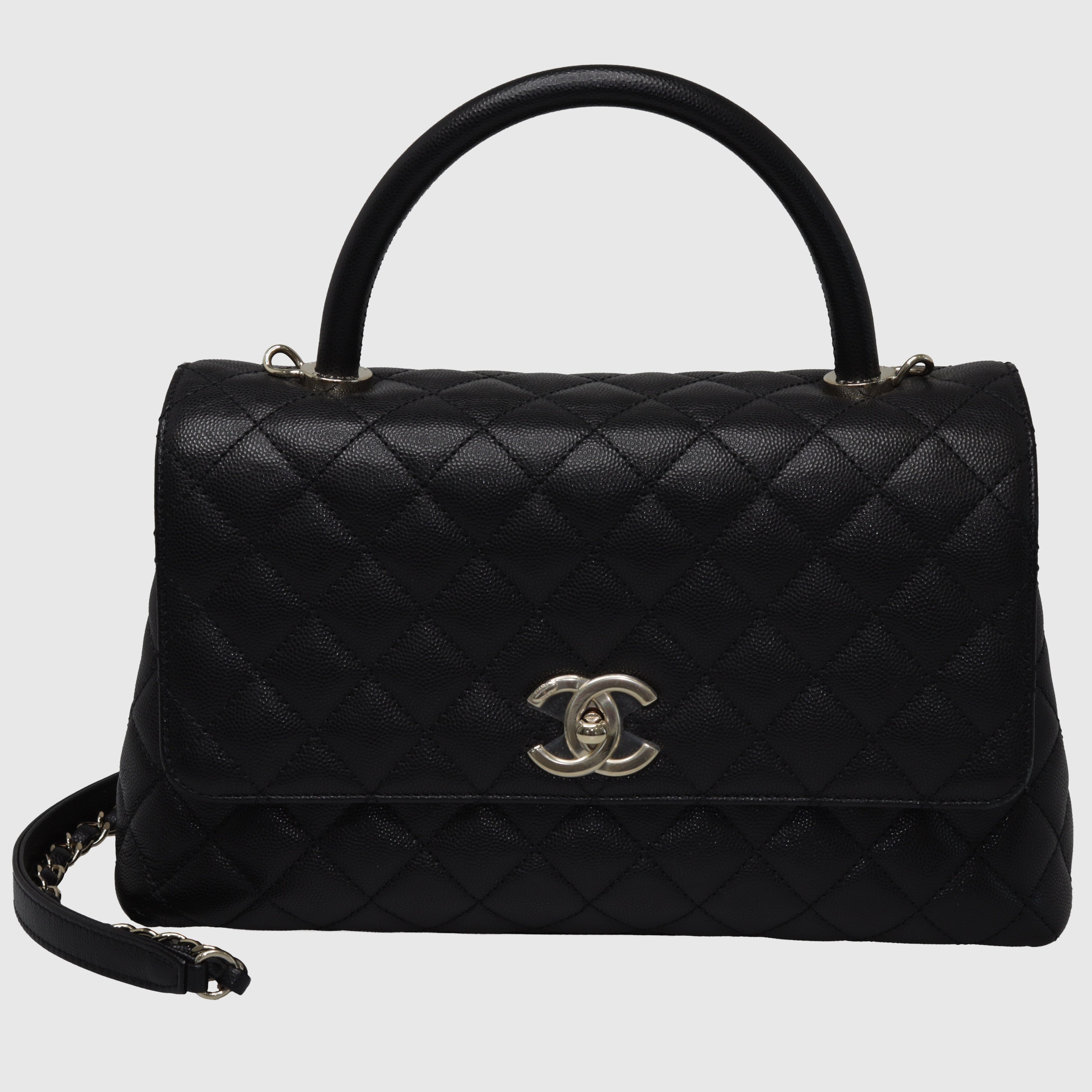 Black Quilted Caviar Coco Top Handle Gold Hardware Bags Chanel 