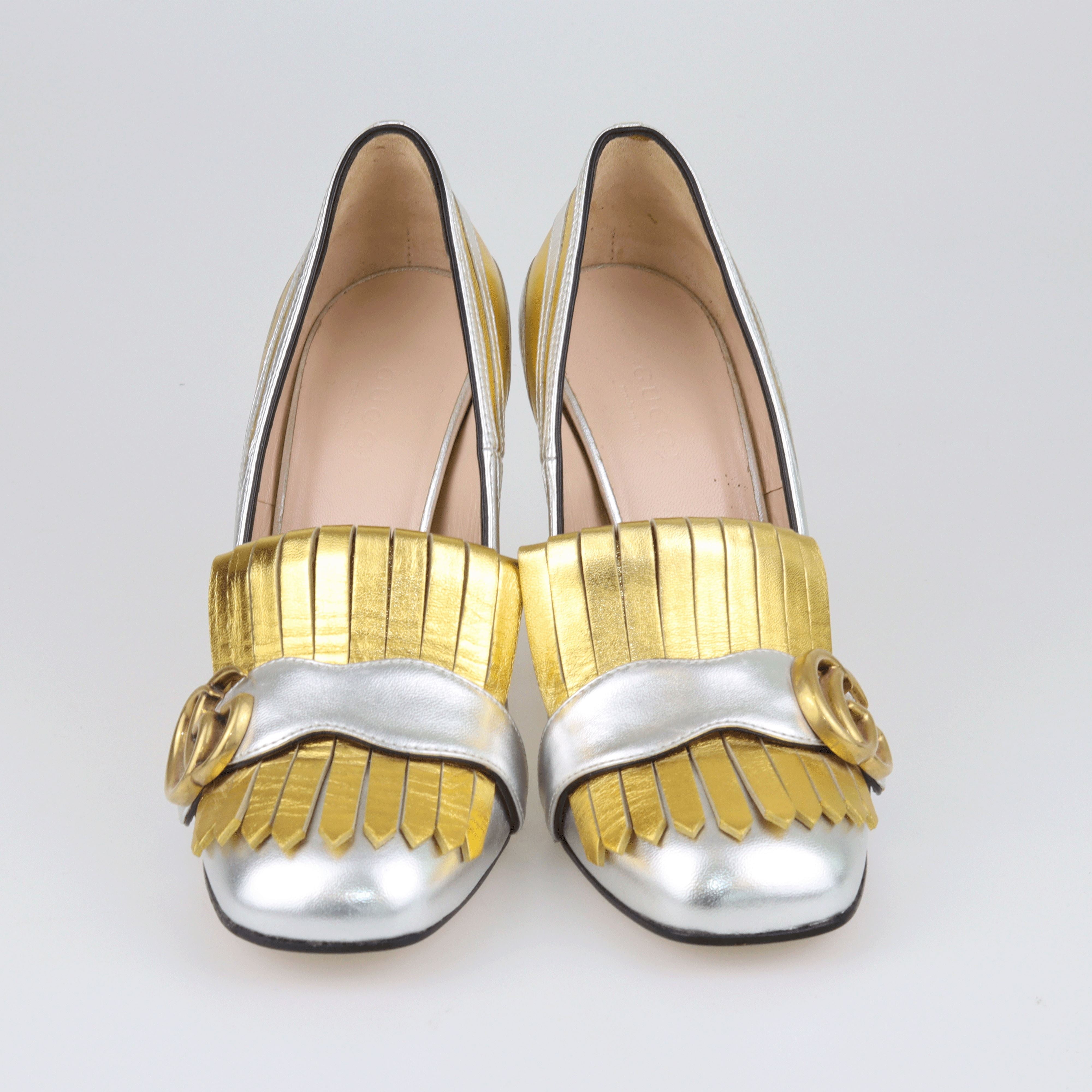 Silver/Gold Marmont Zebra Print Pumps Shoes Gucci 