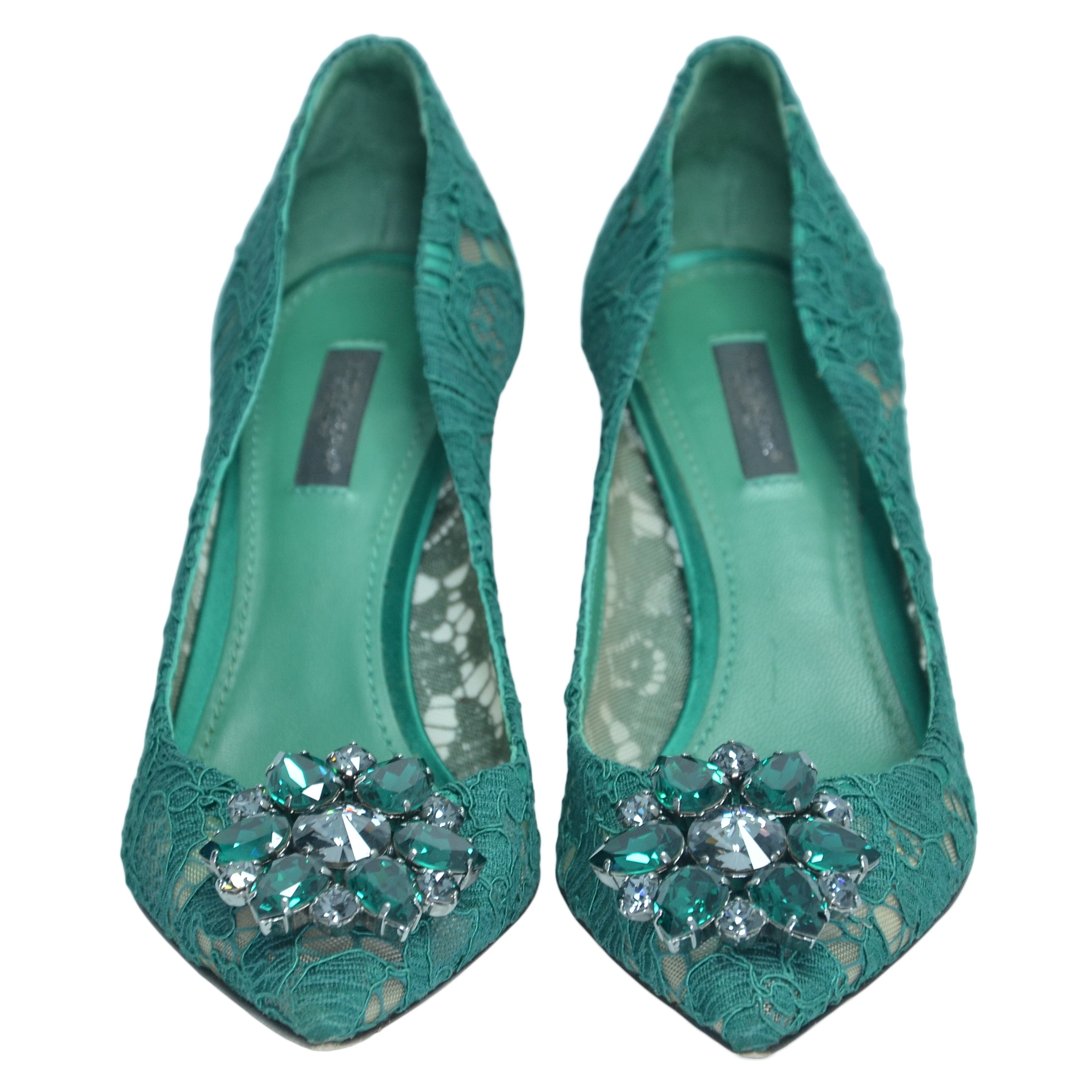 Green Lace Bellucci Crystal Embellished Pumps Shoes Dolce & Gabbana